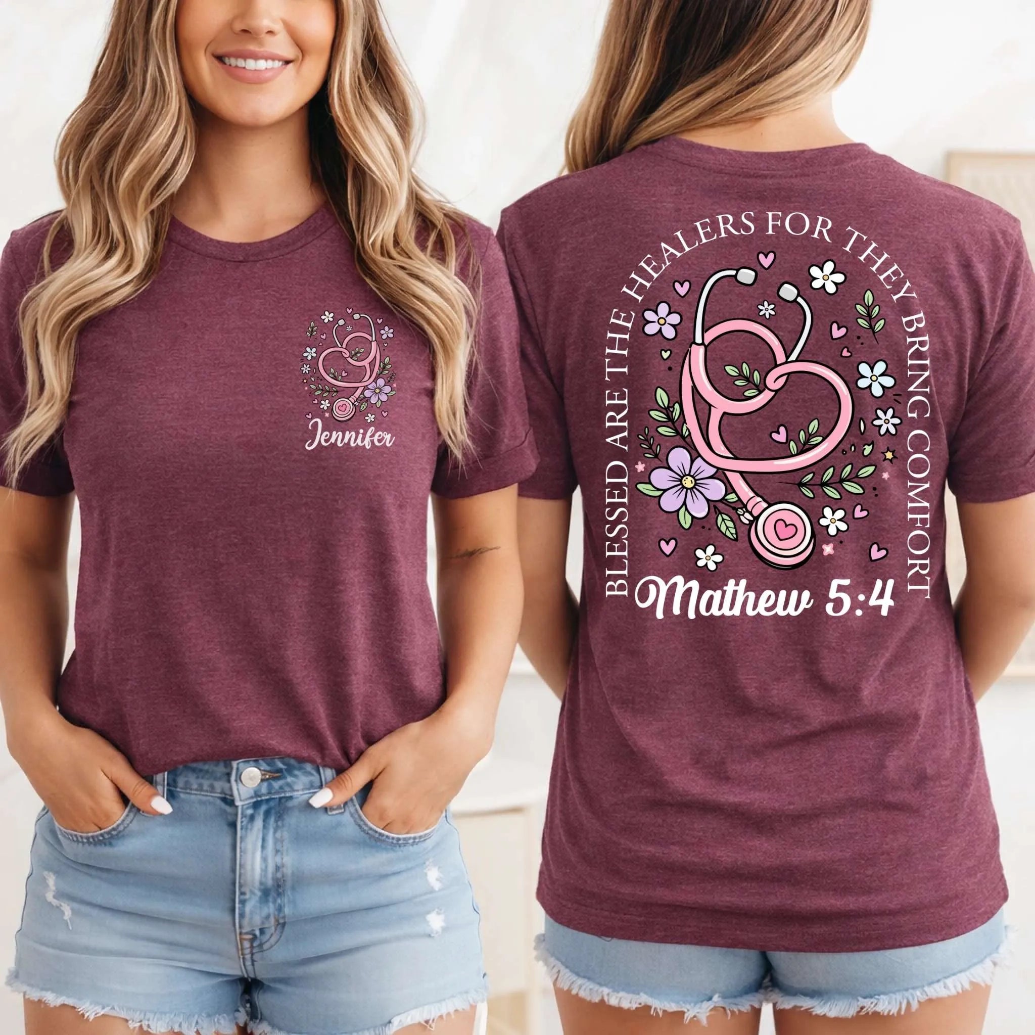 Blessed Are The Healers Floral Custom Nurse T-Shirt