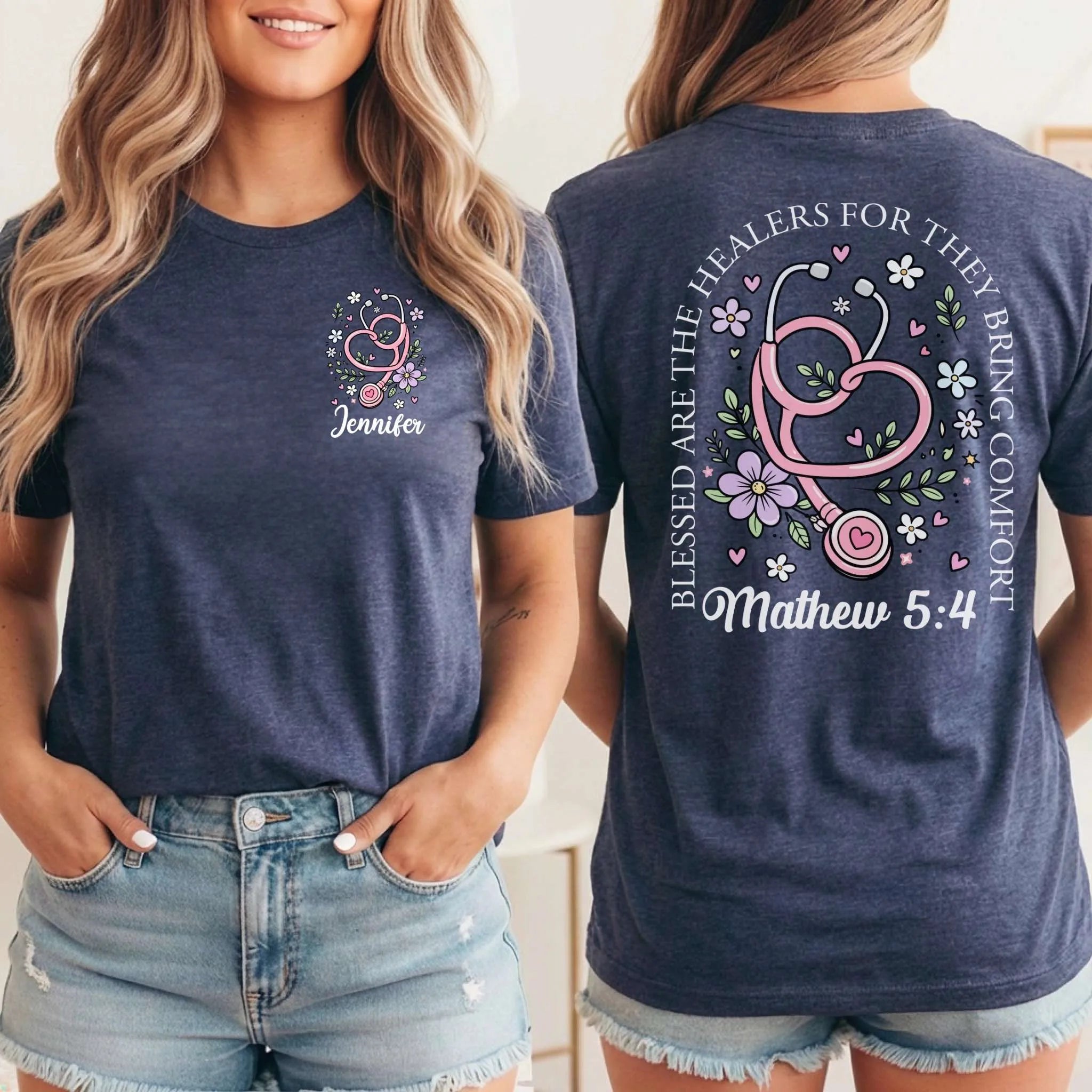 Blessed Are The Healers Floral Custom Nurse T-Shirt