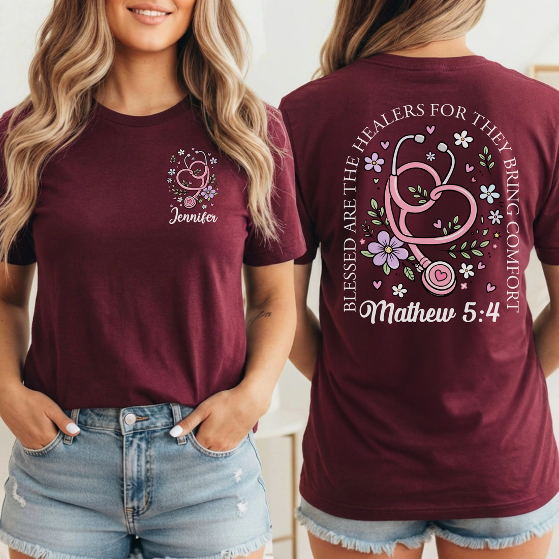 Blessed Are The Healers Floral Custom Nurse T-Shirt