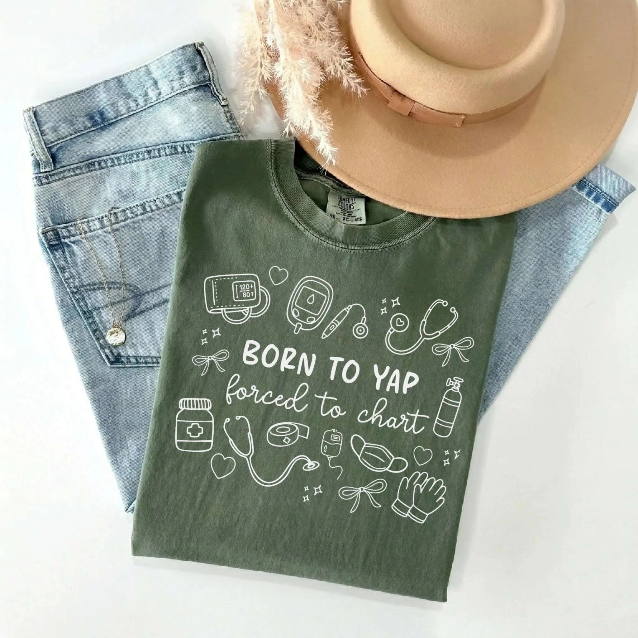 Born To Yap Forced to Chart Nurse Comfort Colors Tee