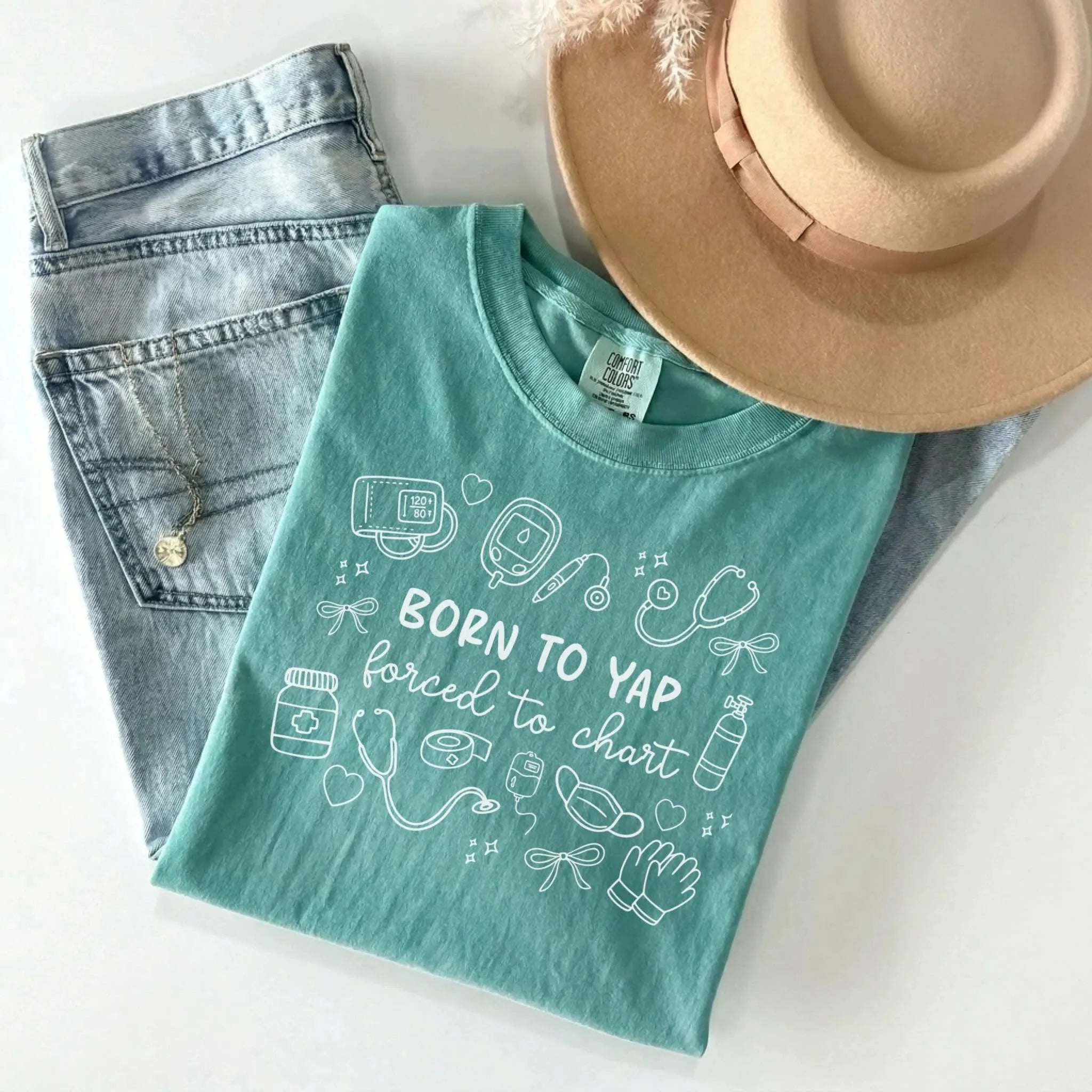 Born To Yap Forced to Chart Nurse Comfort Colors Tee