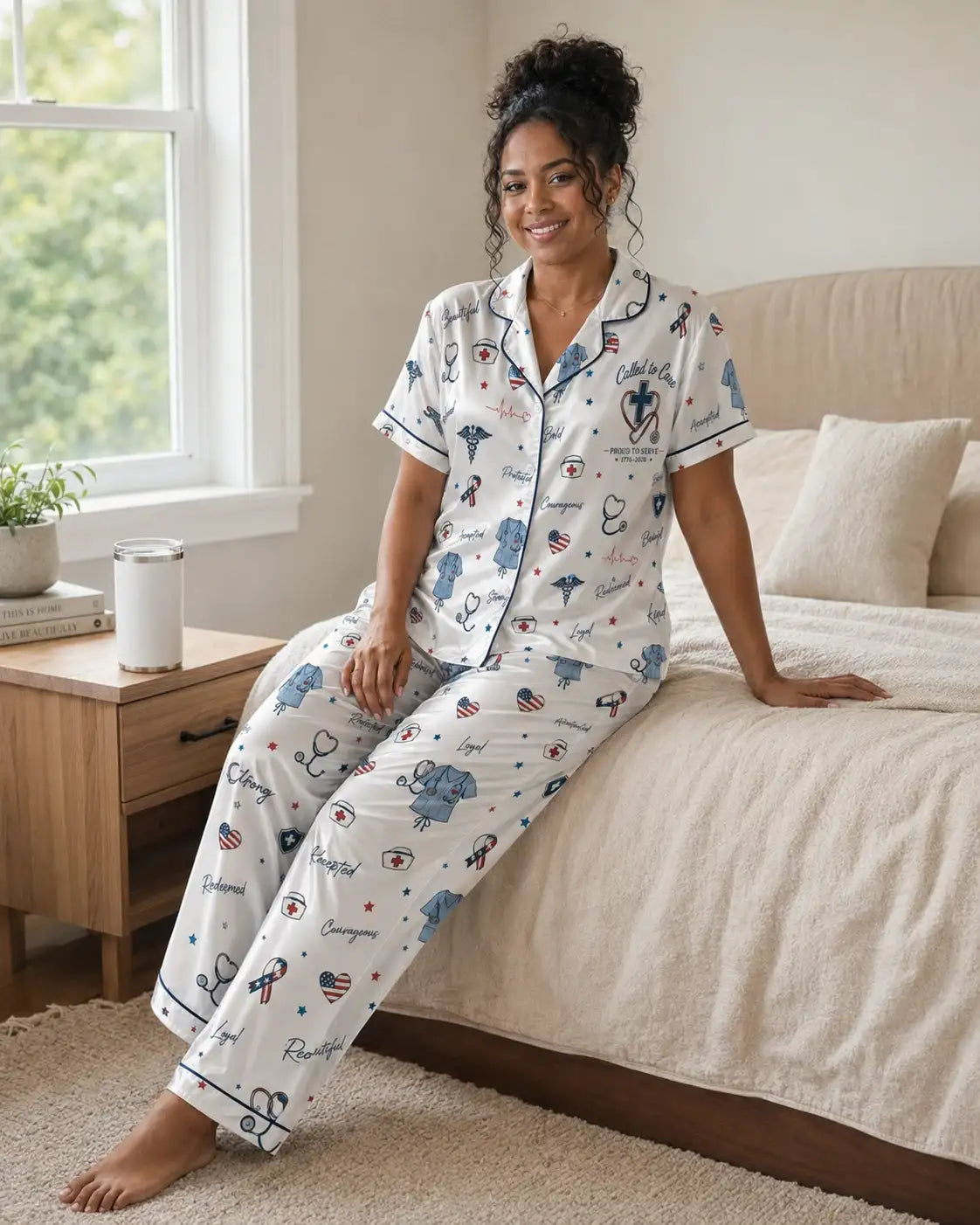 Called to Care Proud to Serve Nurse Satin Pajama Set