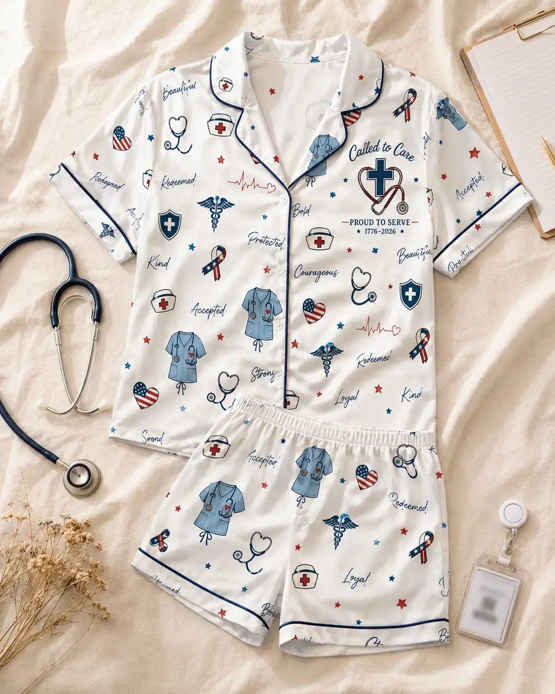 Called to Care Proud to Serve Nurse Satin Pajama Set