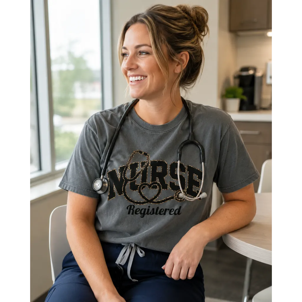 Registered Nurse Leopard Stethoscope Tee