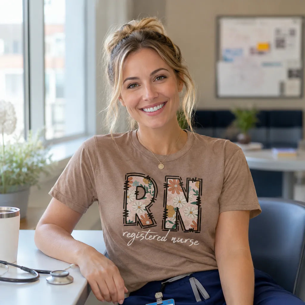 RN Registered Nurse Retro Floral Comfort Colors Tee