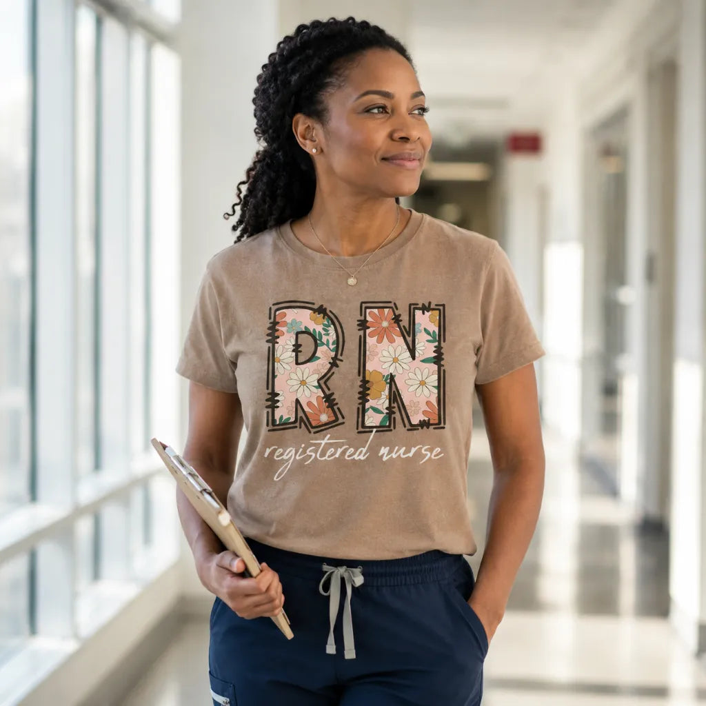 RN Registered Nurse Retro Floral Comfort Colors Tee