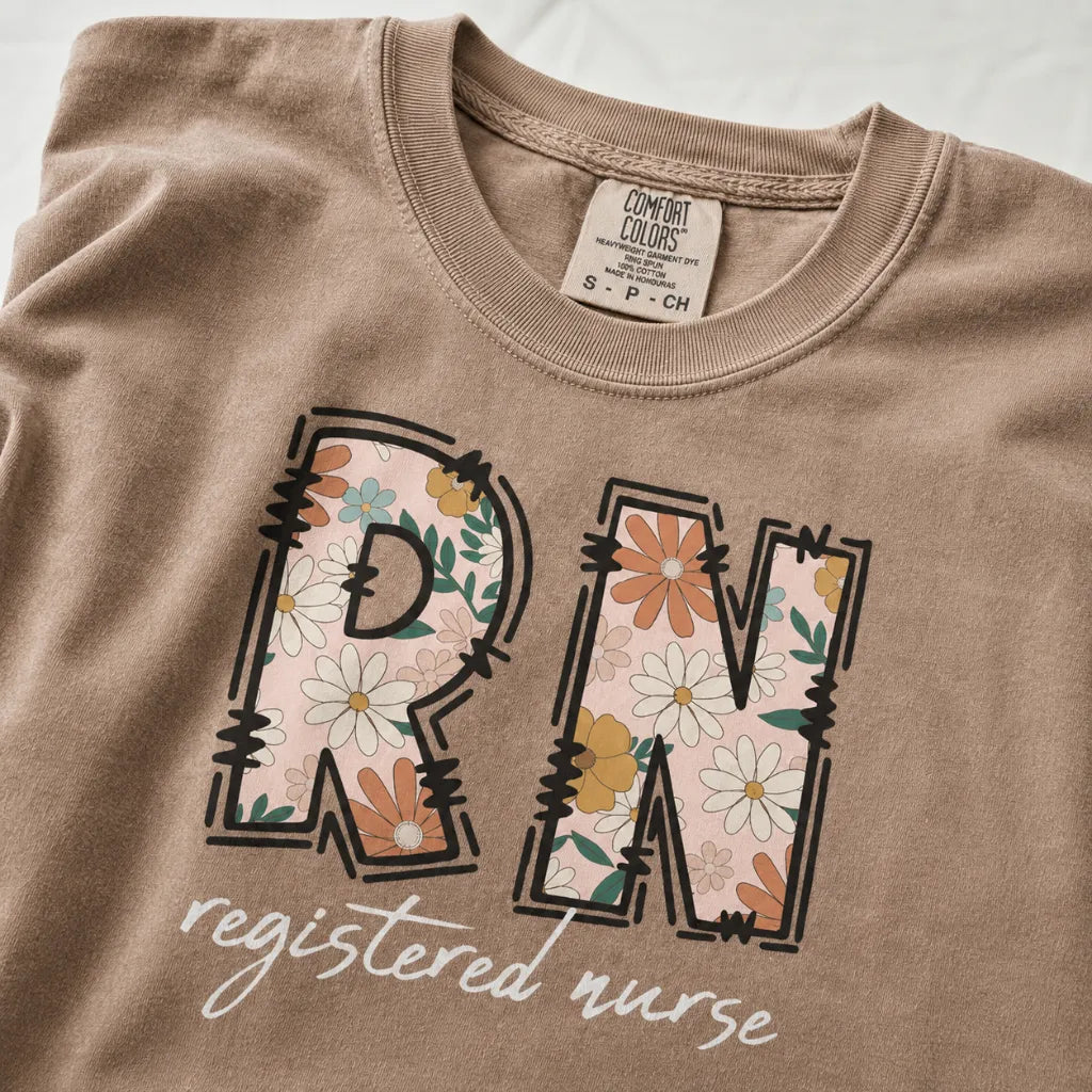 RN Registered Nurse Retro Floral Comfort Colors Tee