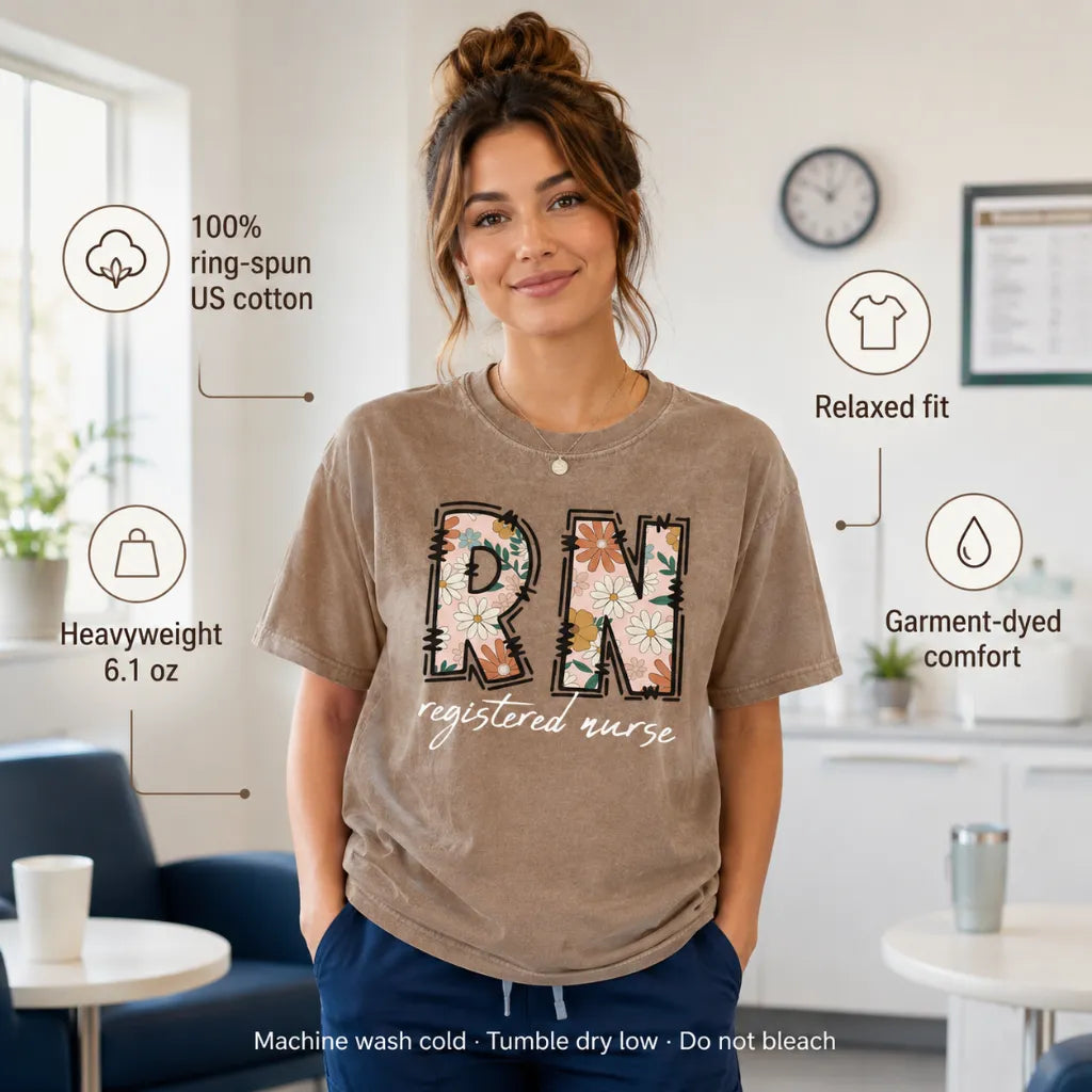 RN Registered Nurse Retro Floral Comfort Colors Tee