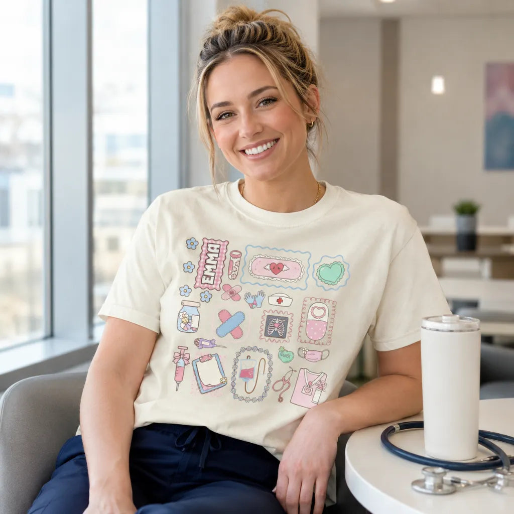 Nurse Sticker Dump Personalized Comfort Colors Tee