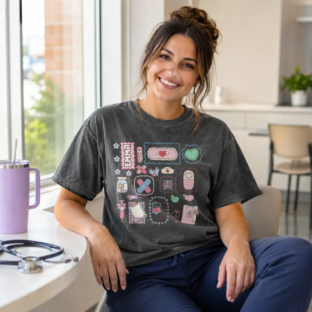 Nurse Sticker Dump Personalized Comfort Colors Tee
