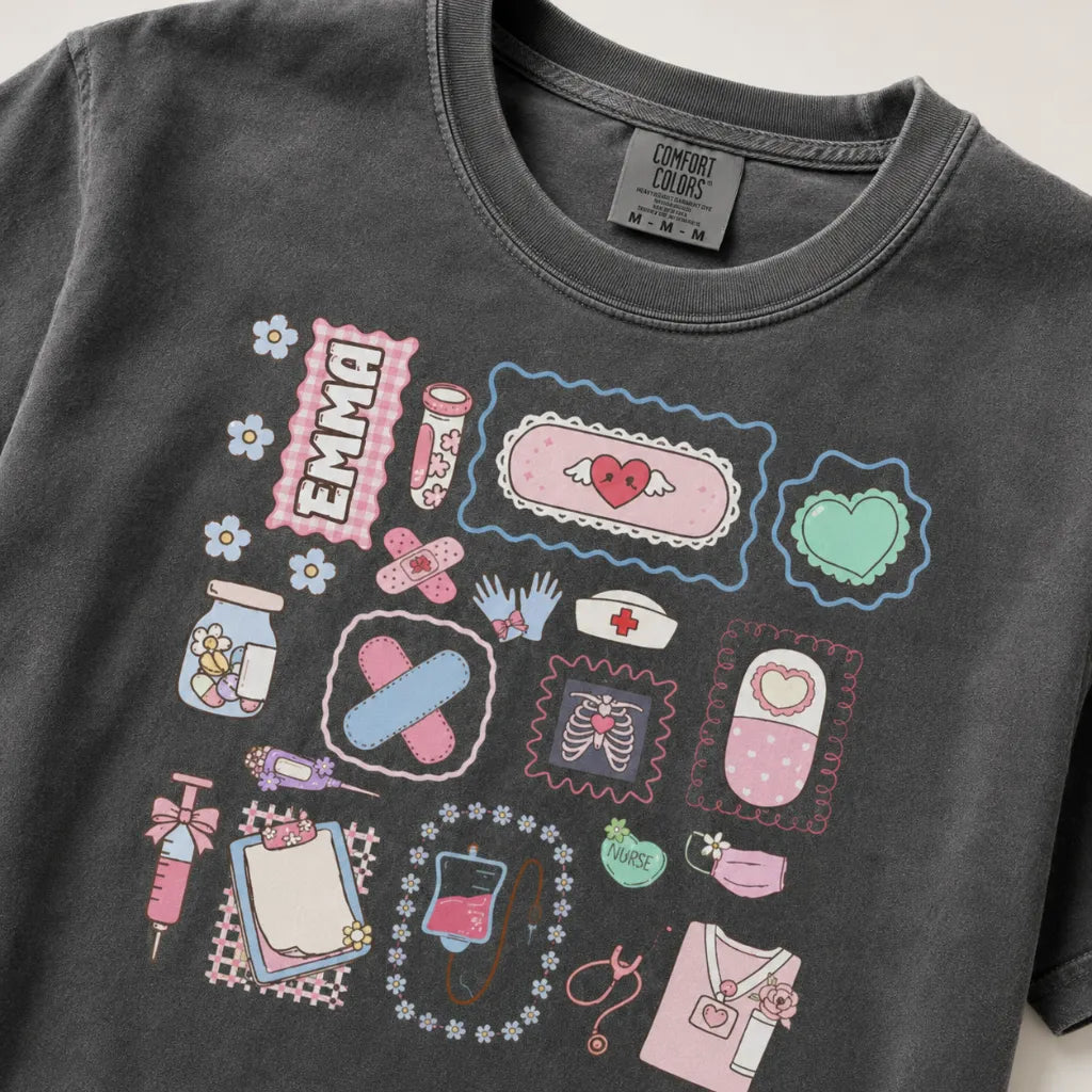 Nurse Sticker Dump Personalized Comfort Colors Tee