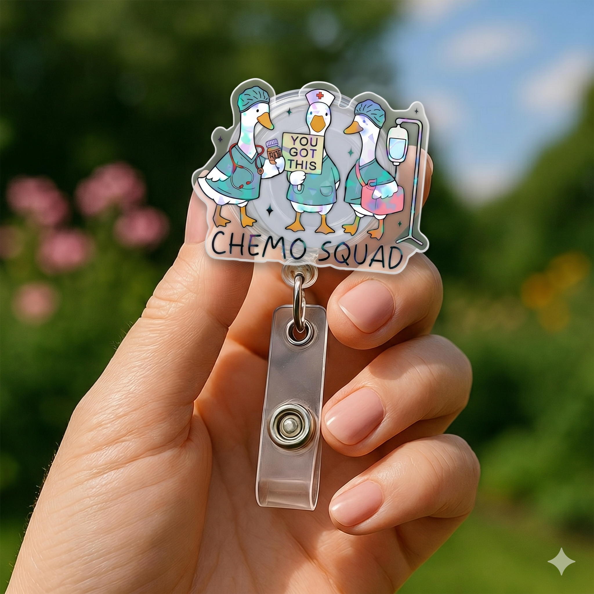 Chemo Squad Goose Retractable Badge Reels for Nurses