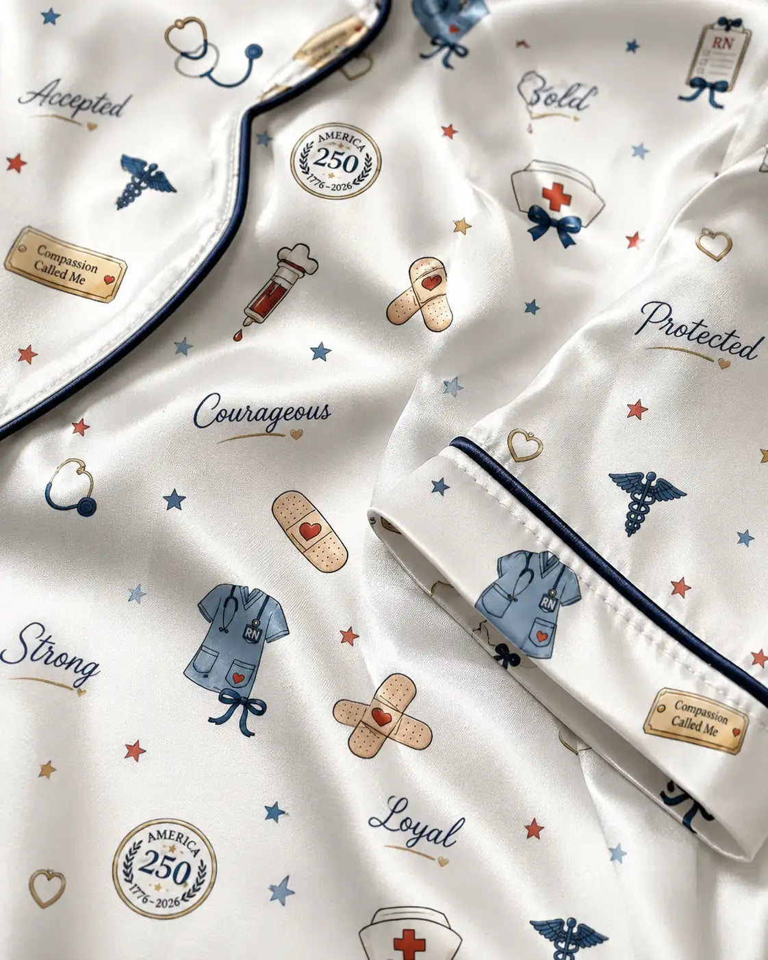 Compassion Called Us America 250 Nurse Satin Pajama Set