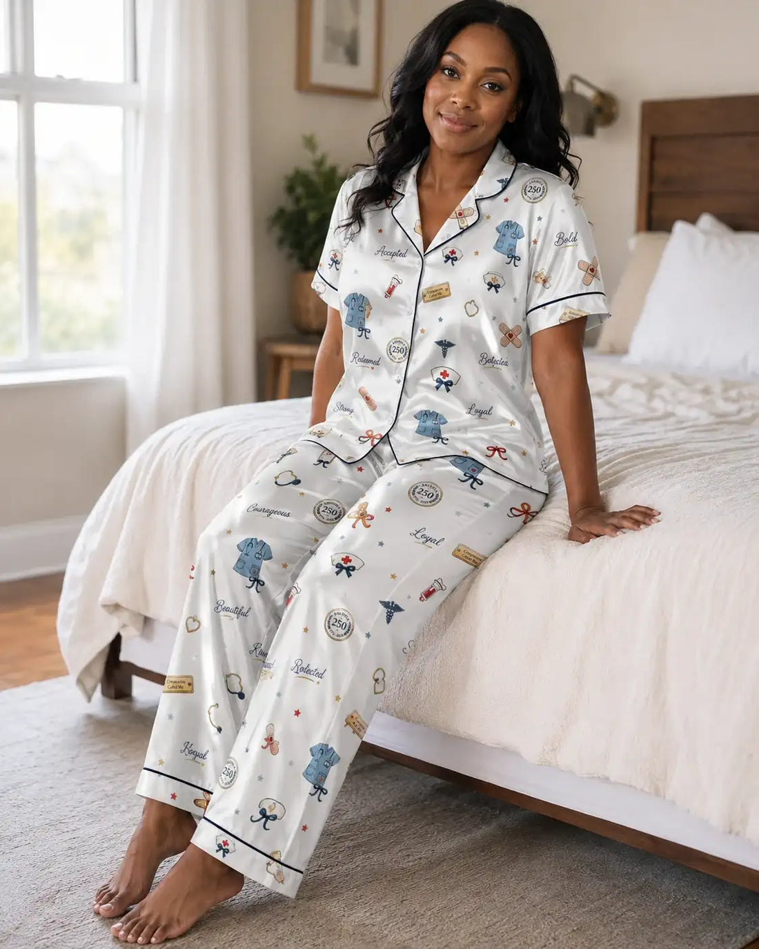 Compassion Called Us America 250 Nurse Satin Pajama Set