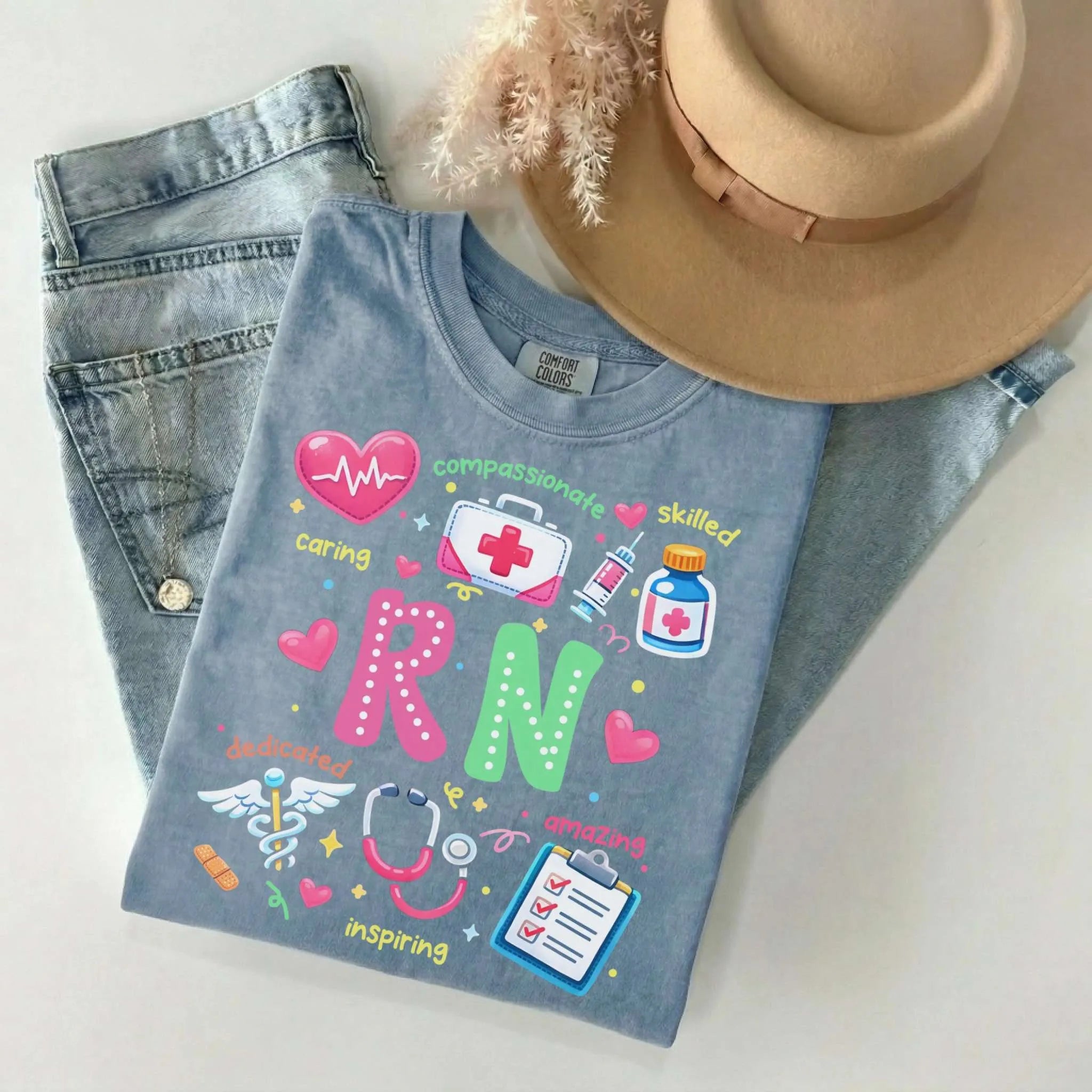 RN Nurse Appreciation Colorful Comfort Colors Tee