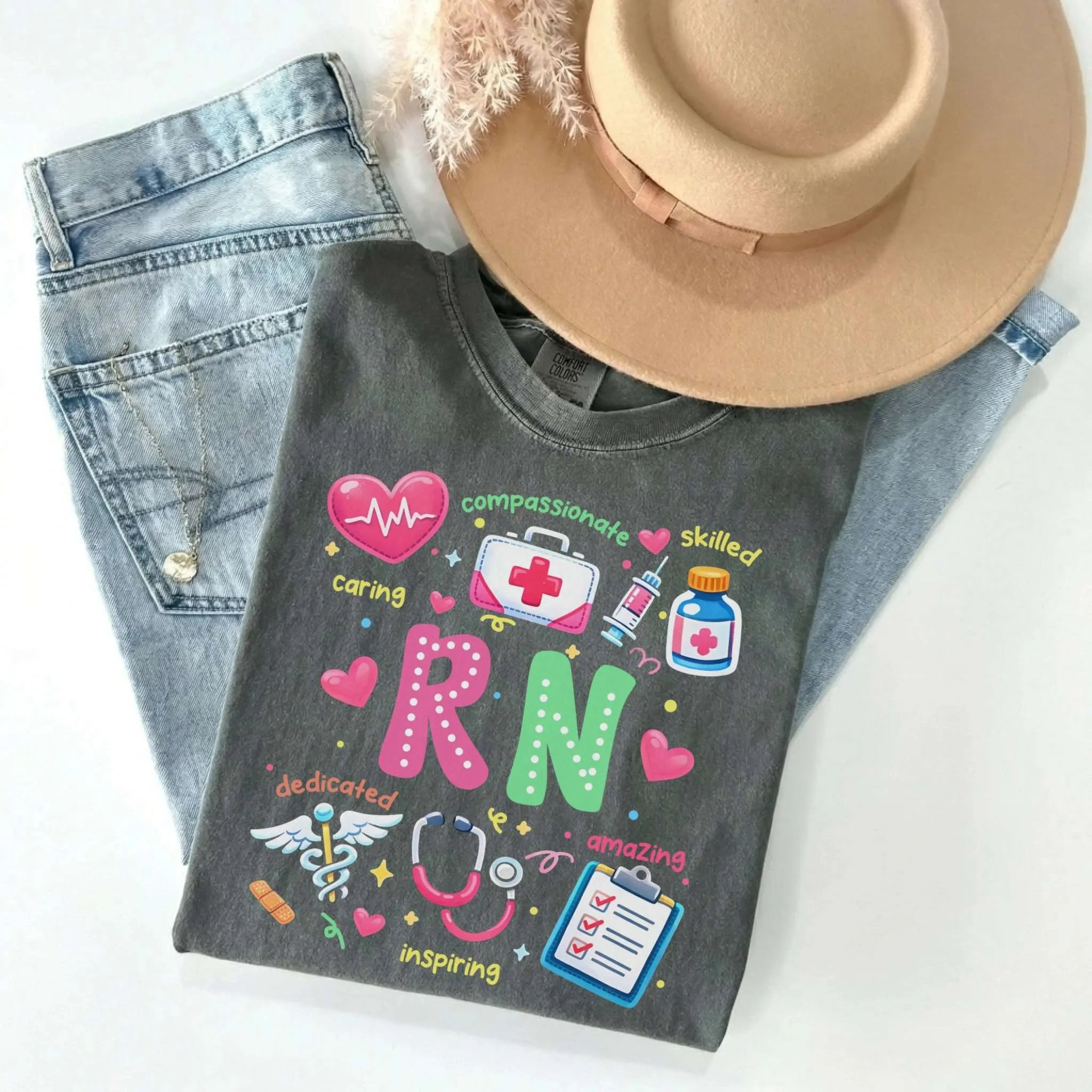 RN Nurse Appreciation Colorful Comfort Colors Tee