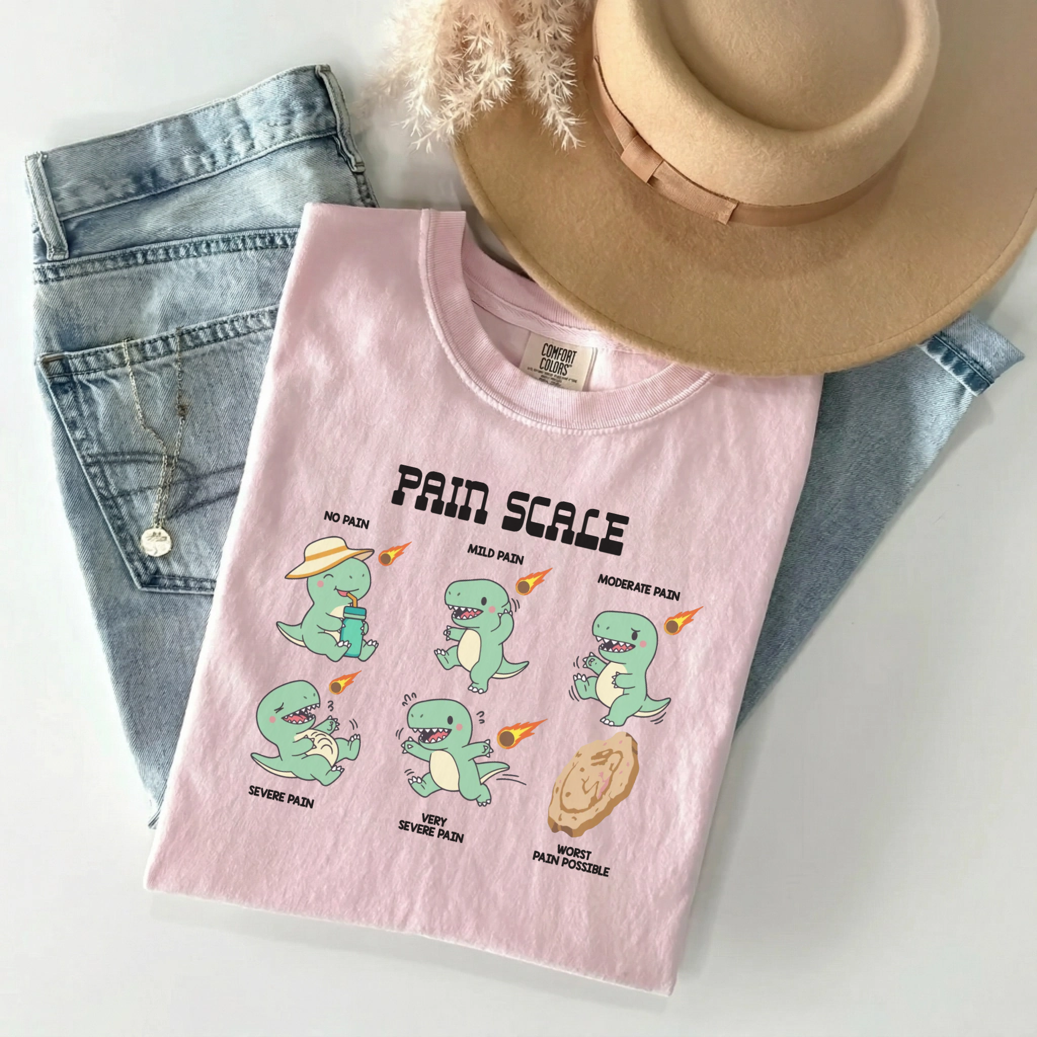 Dinosaur Pain Scale Funny Nurse Comfort Colors Tee