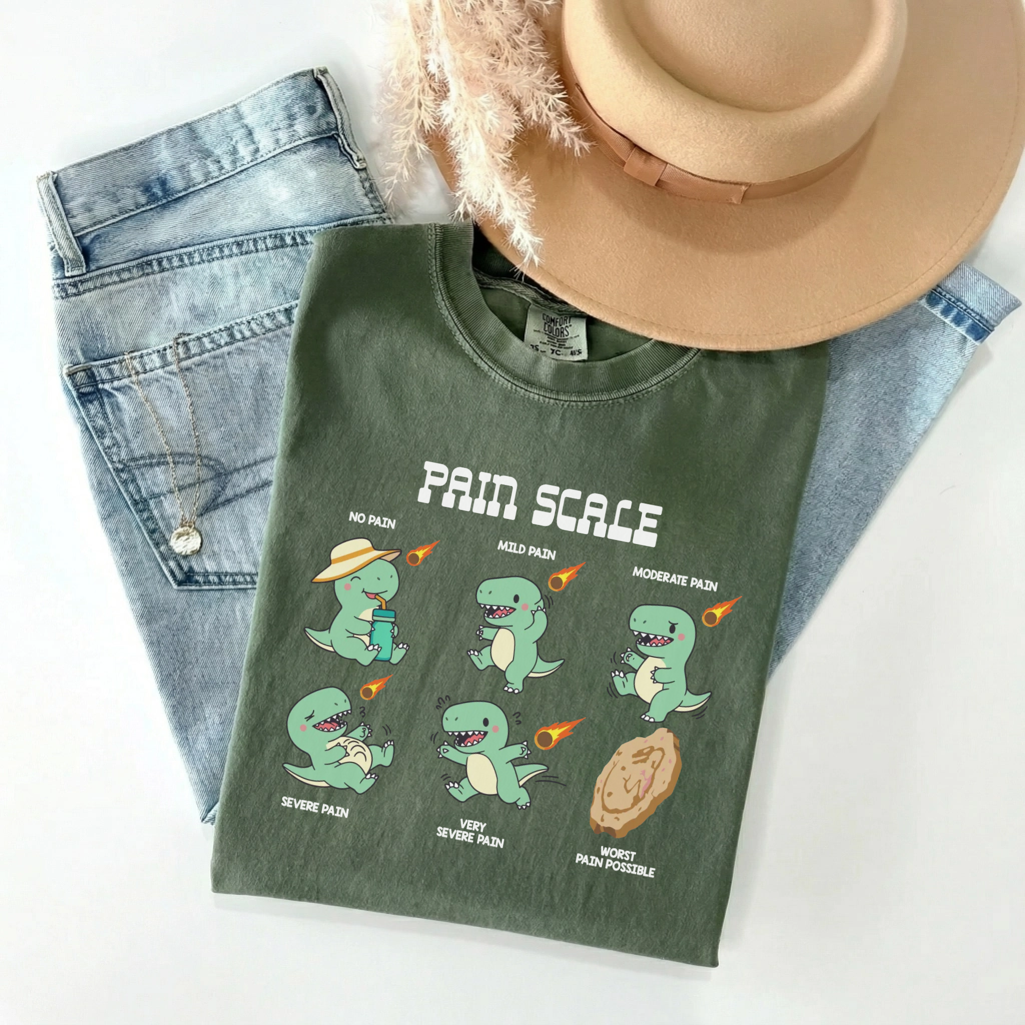 Dinosaur Pain Scale Funny Nurse Comfort Colors Tee