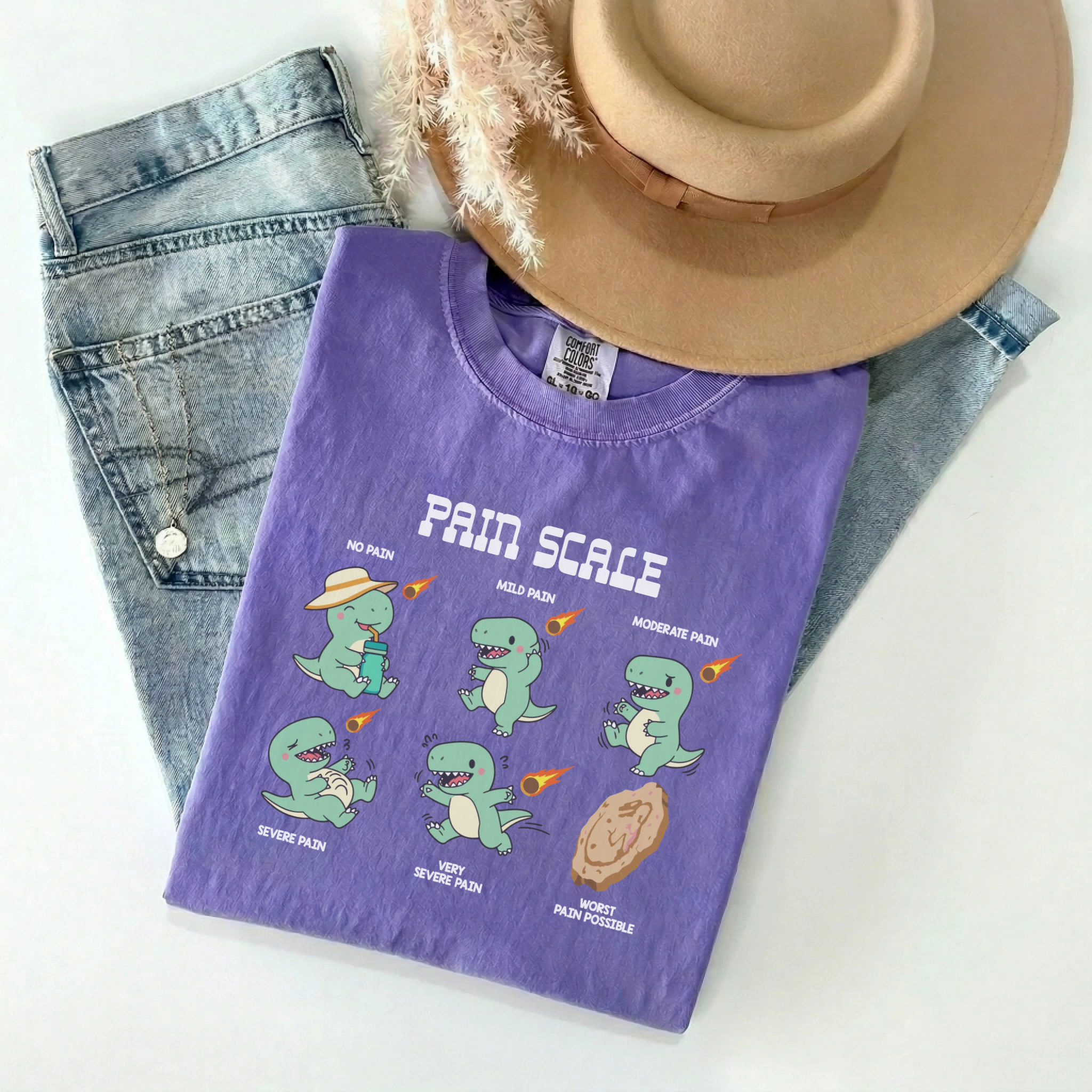 Dinosaur Pain Scale Funny Nurse Comfort Colors Tee