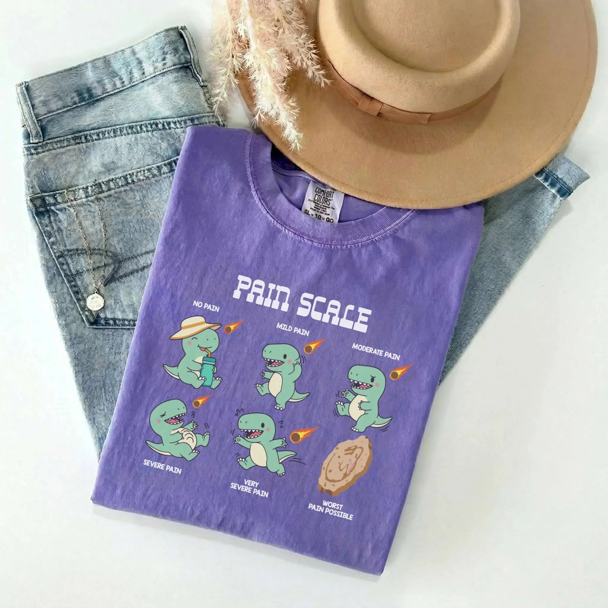 Dinosaur Pain Scale Funny Nurse Comfort Colors Tee
