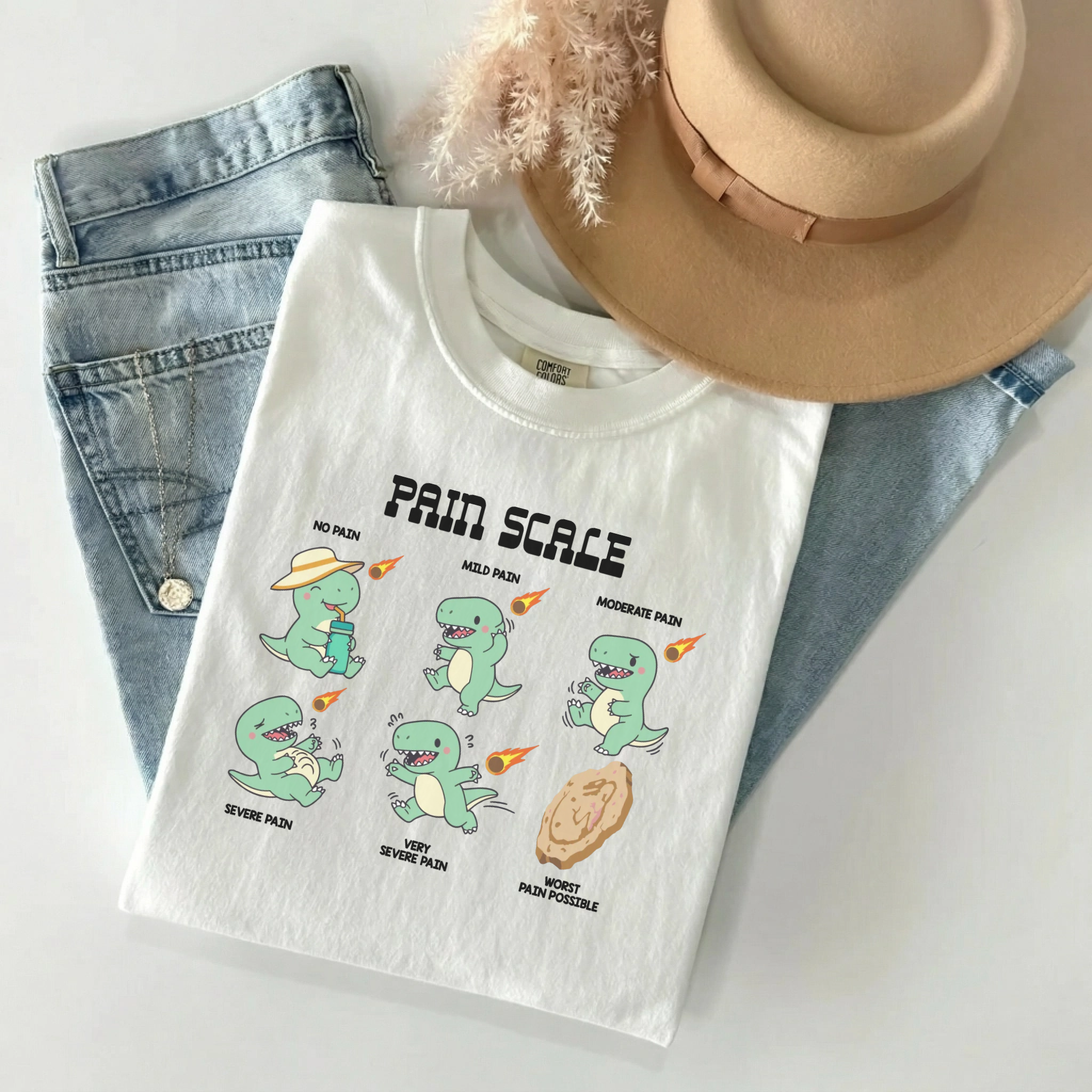 Dinosaur Pain Scale Funny Nurse Comfort Colors Tee