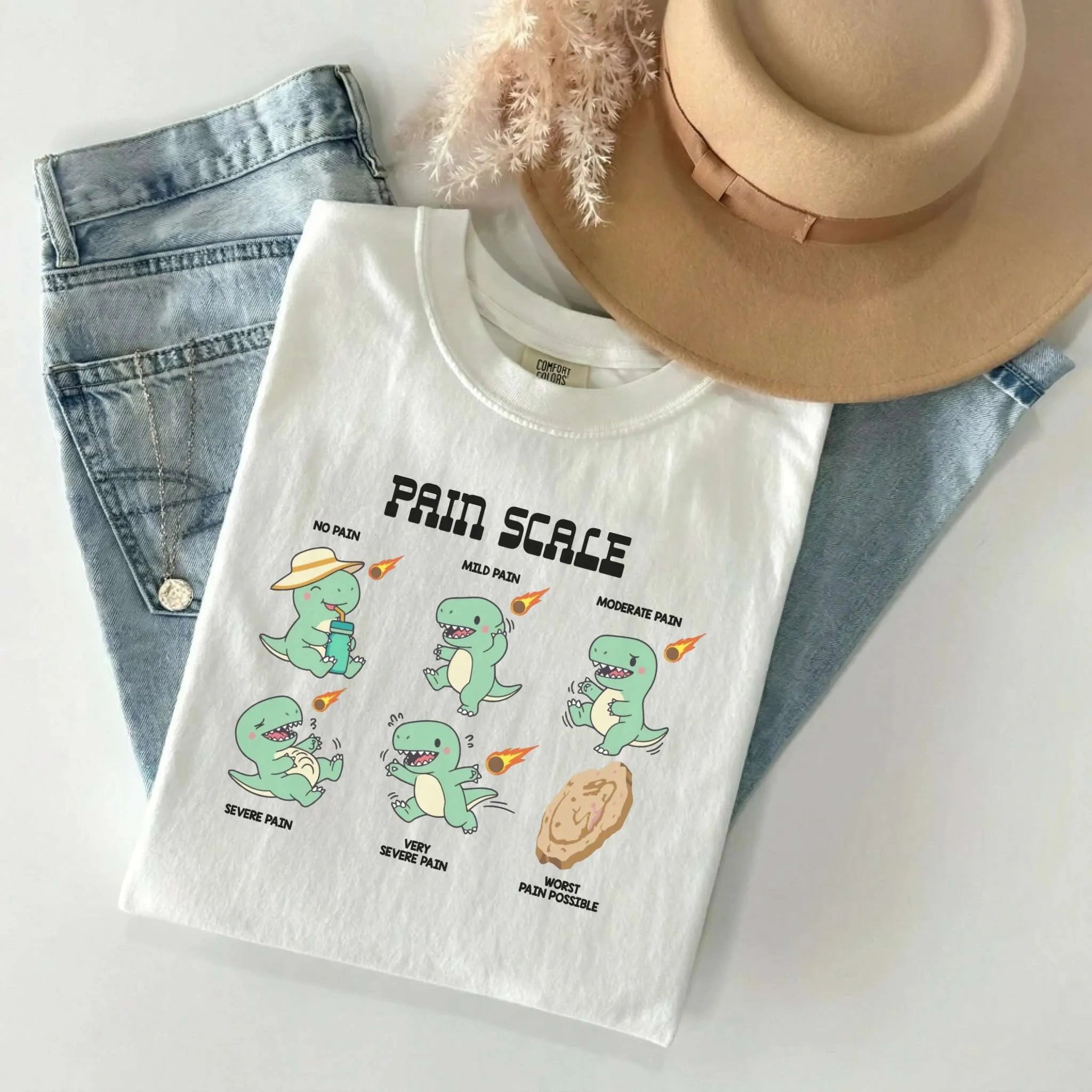 Dinosaur Pain Scale Funny Nurse Comfort Colors Tee