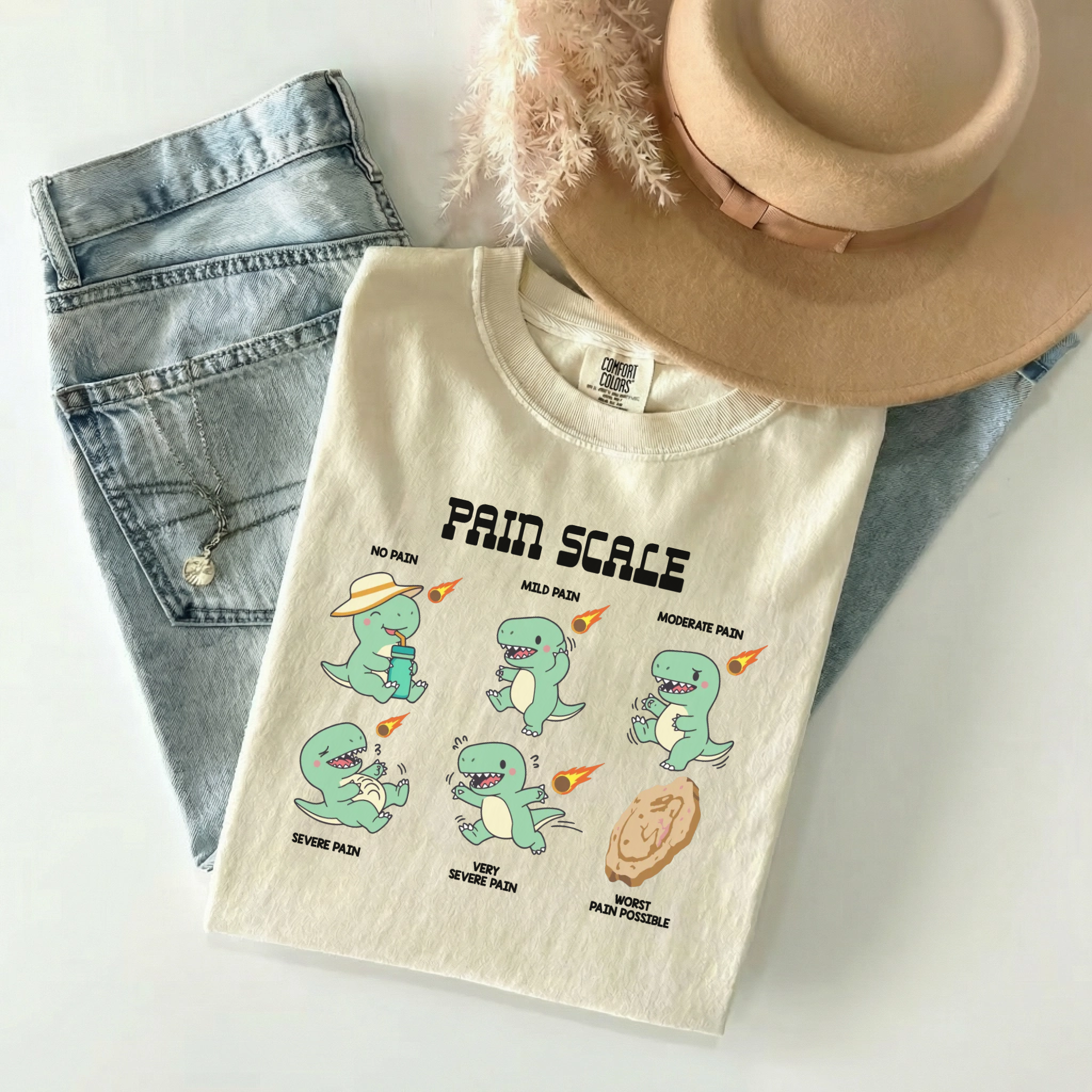 Dinosaur Pain Scale Funny Nurse Comfort Colors Tee