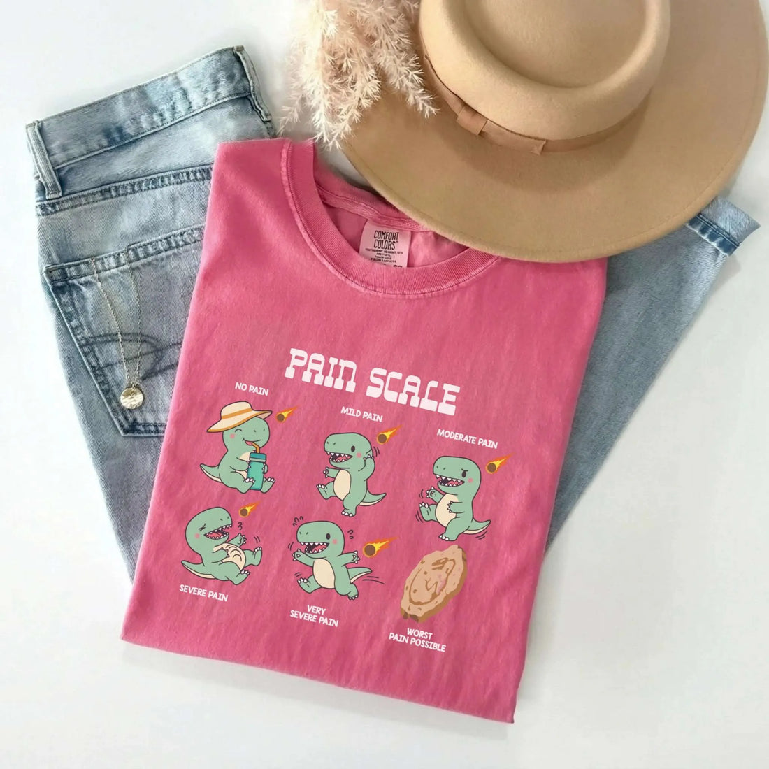 Dinosaur Pain Scale Funny Nurse Comfort Colors Tee