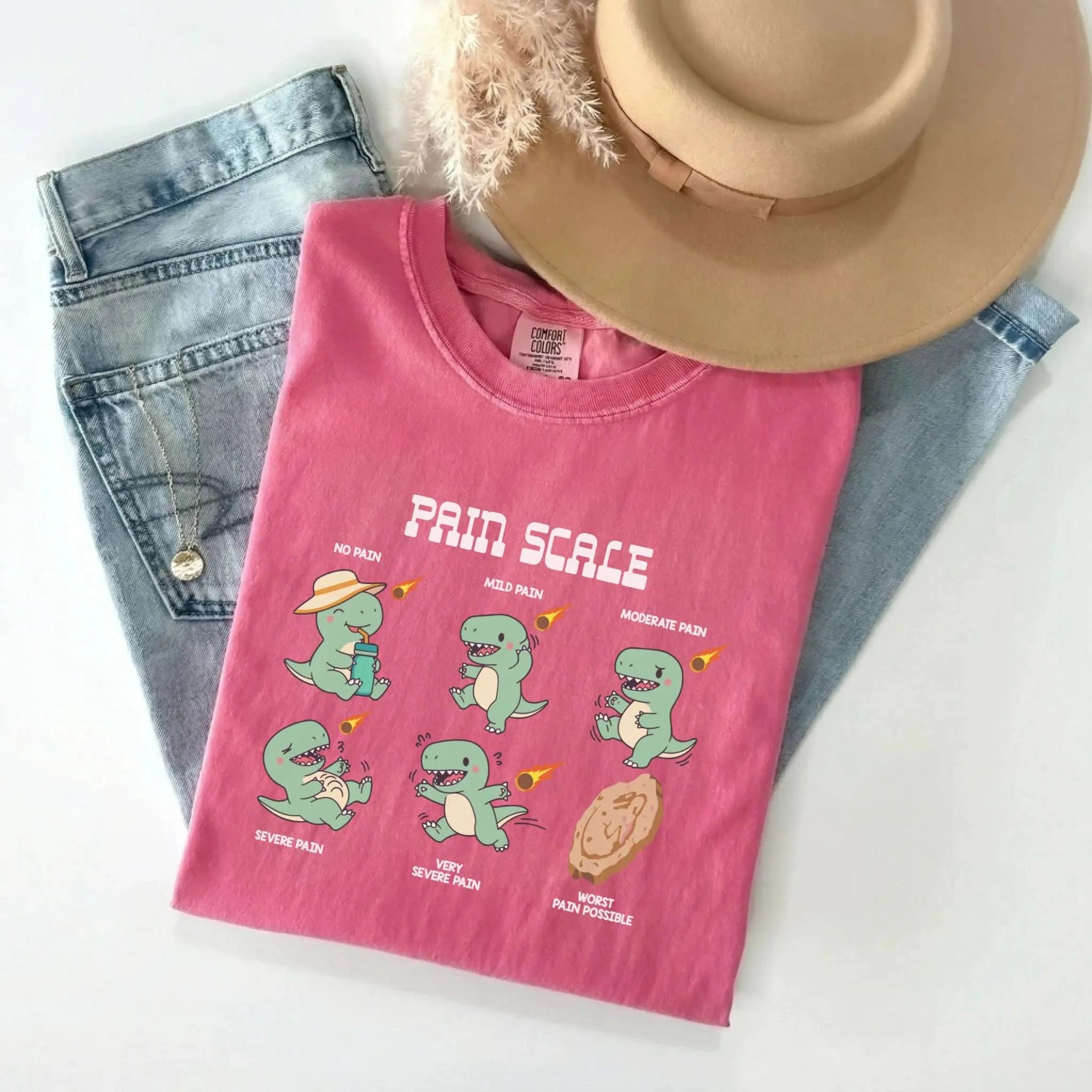 Dinosaur Pain Scale Funny Nurse Comfort Colors Tee