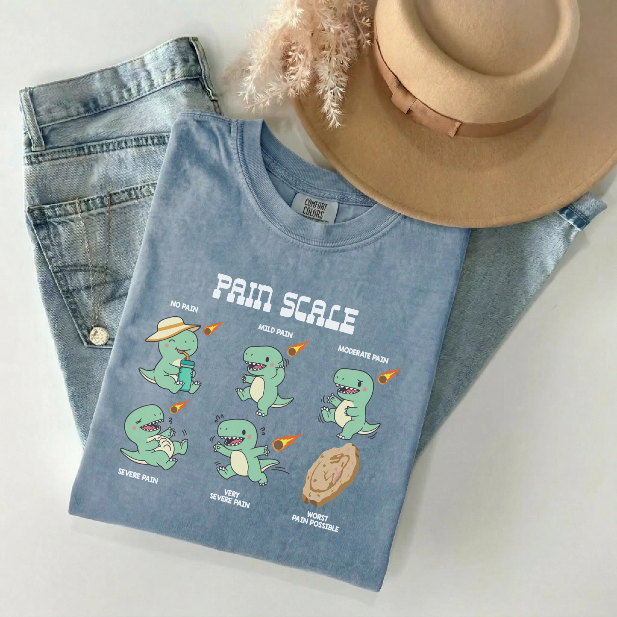 Dinosaur Pain Scale Funny Nurse Comfort Colors Tee