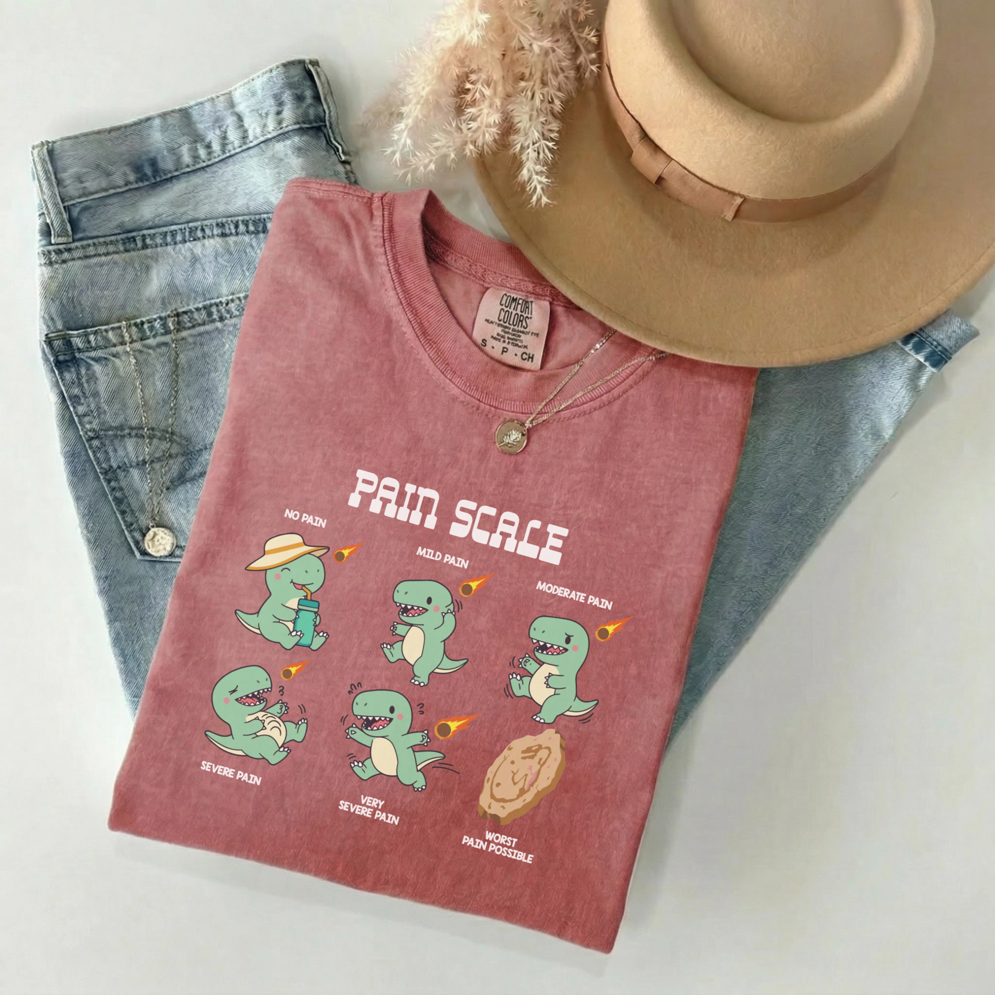 Dinosaur Pain Scale Funny Nurse Comfort Colors Tee