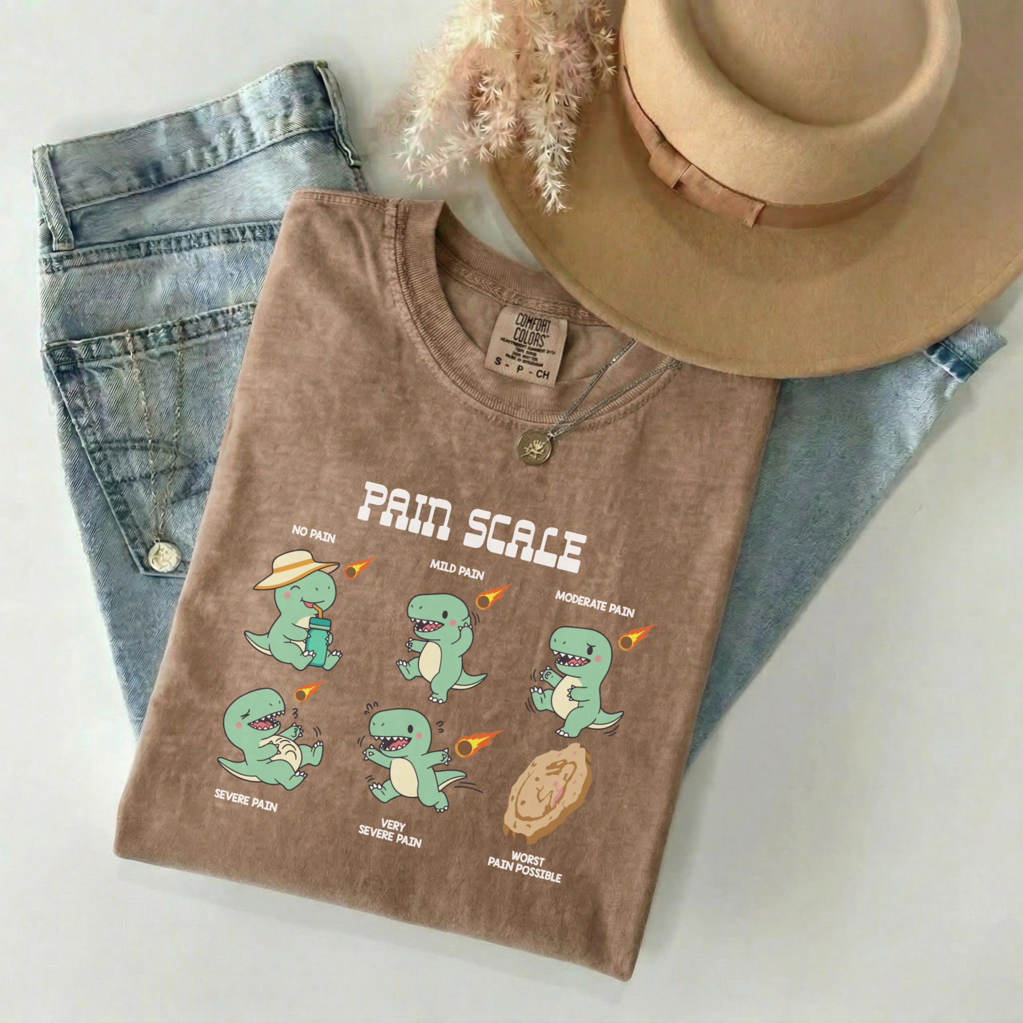 Dinosaur Pain Scale Funny Nurse Comfort Colors Tee