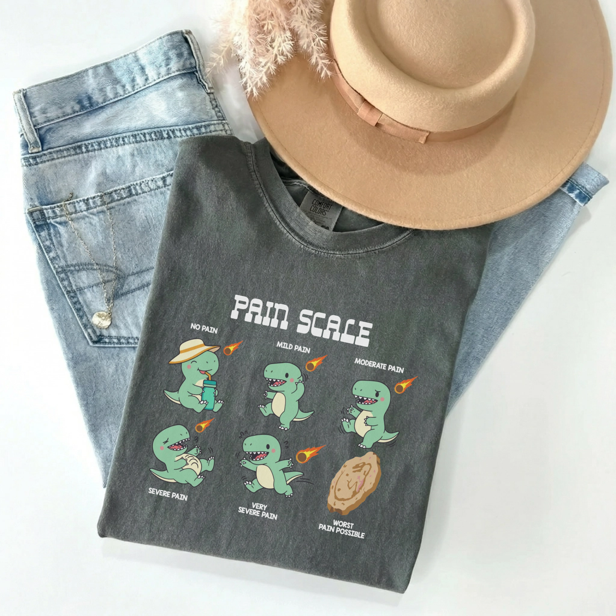 Dinosaur Pain Scale Funny Nurse Comfort Colors Tee