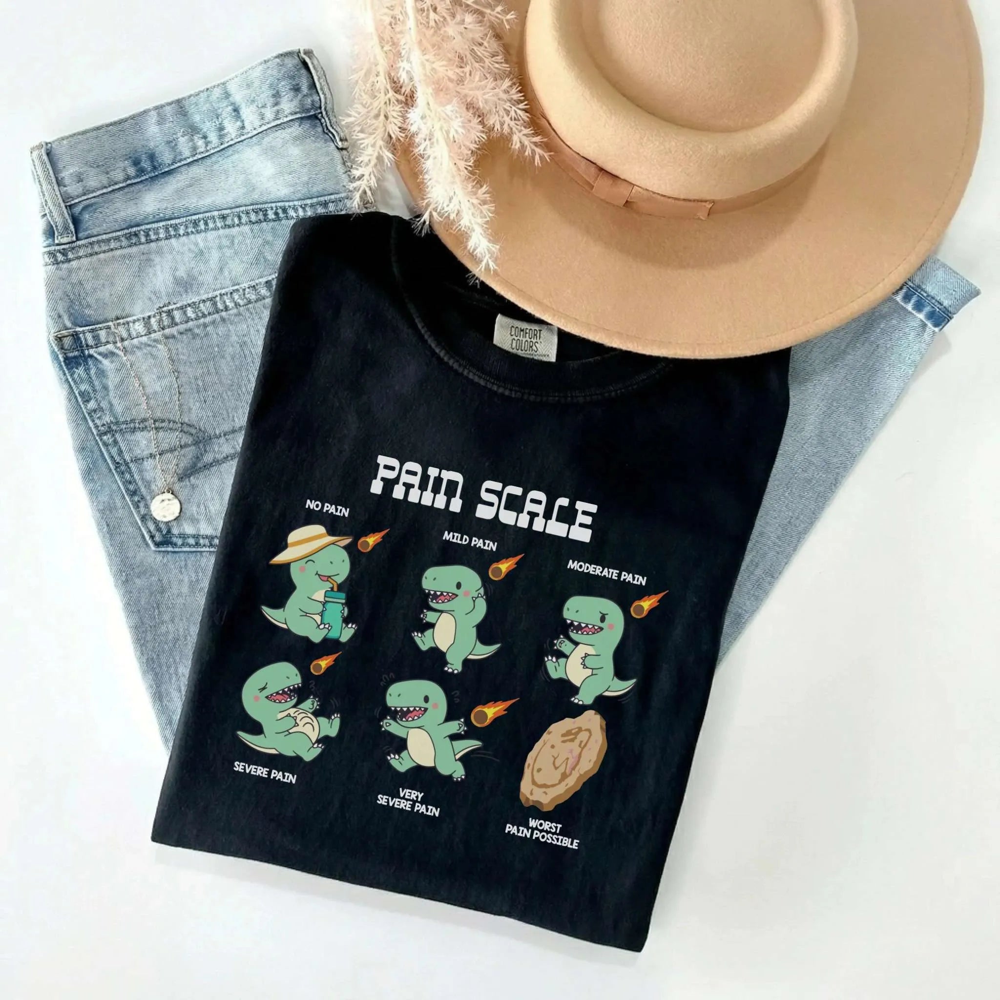 Dinosaur Pain Scale Funny Nurse Comfort Colors Tee