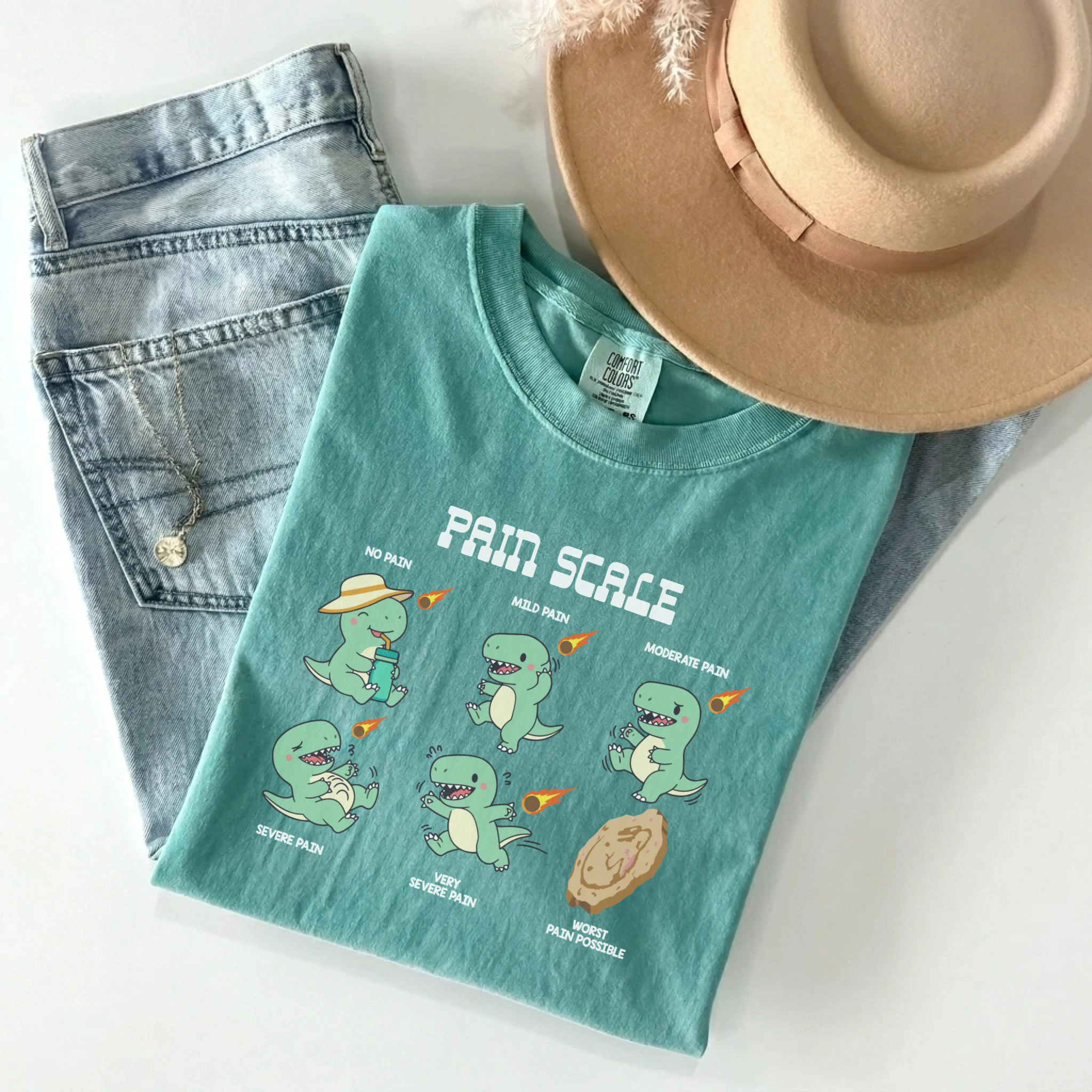 Dinosaur Pain Scale Funny Nurse Comfort Colors Tee