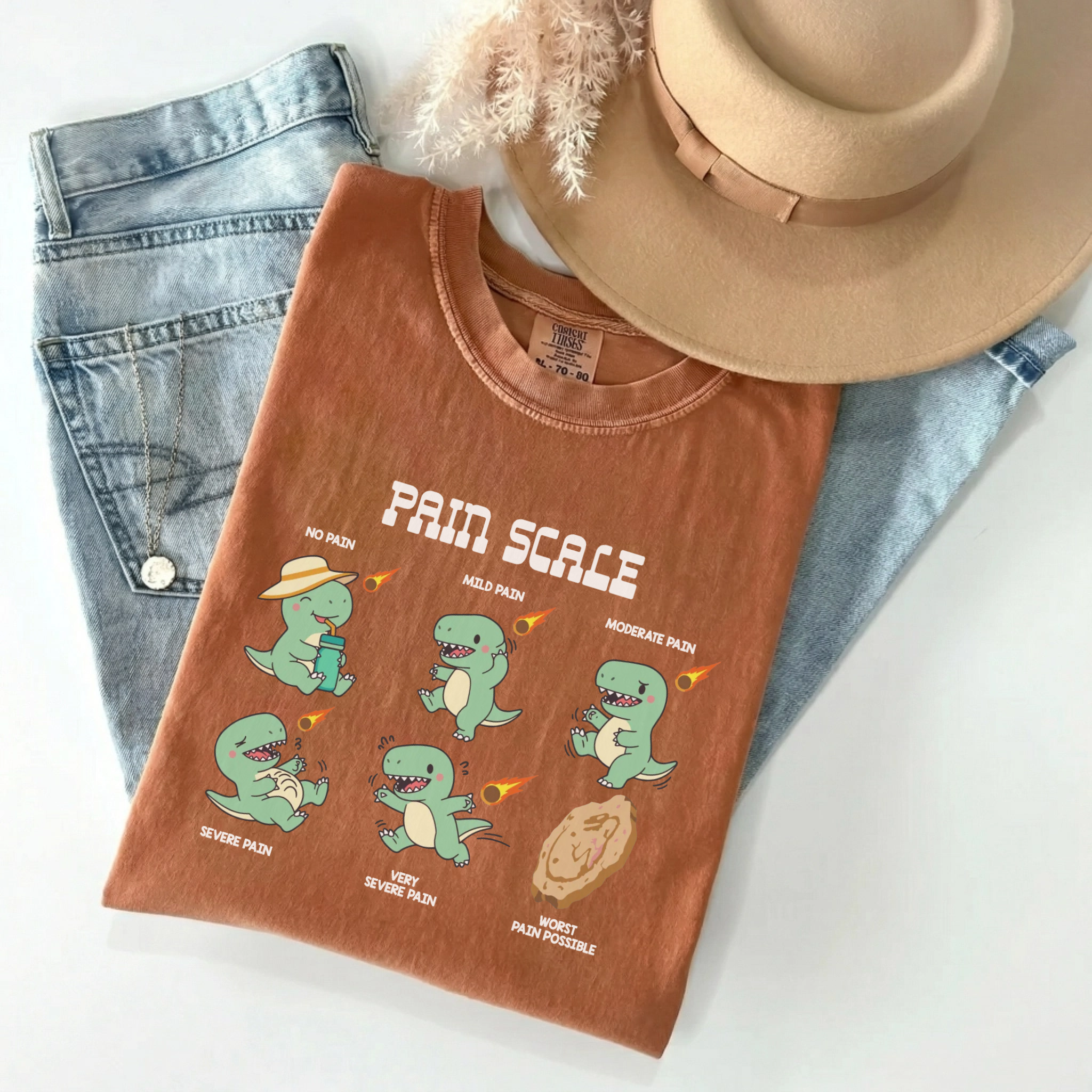 Dinosaur Pain Scale Funny Nurse Comfort Colors Tee