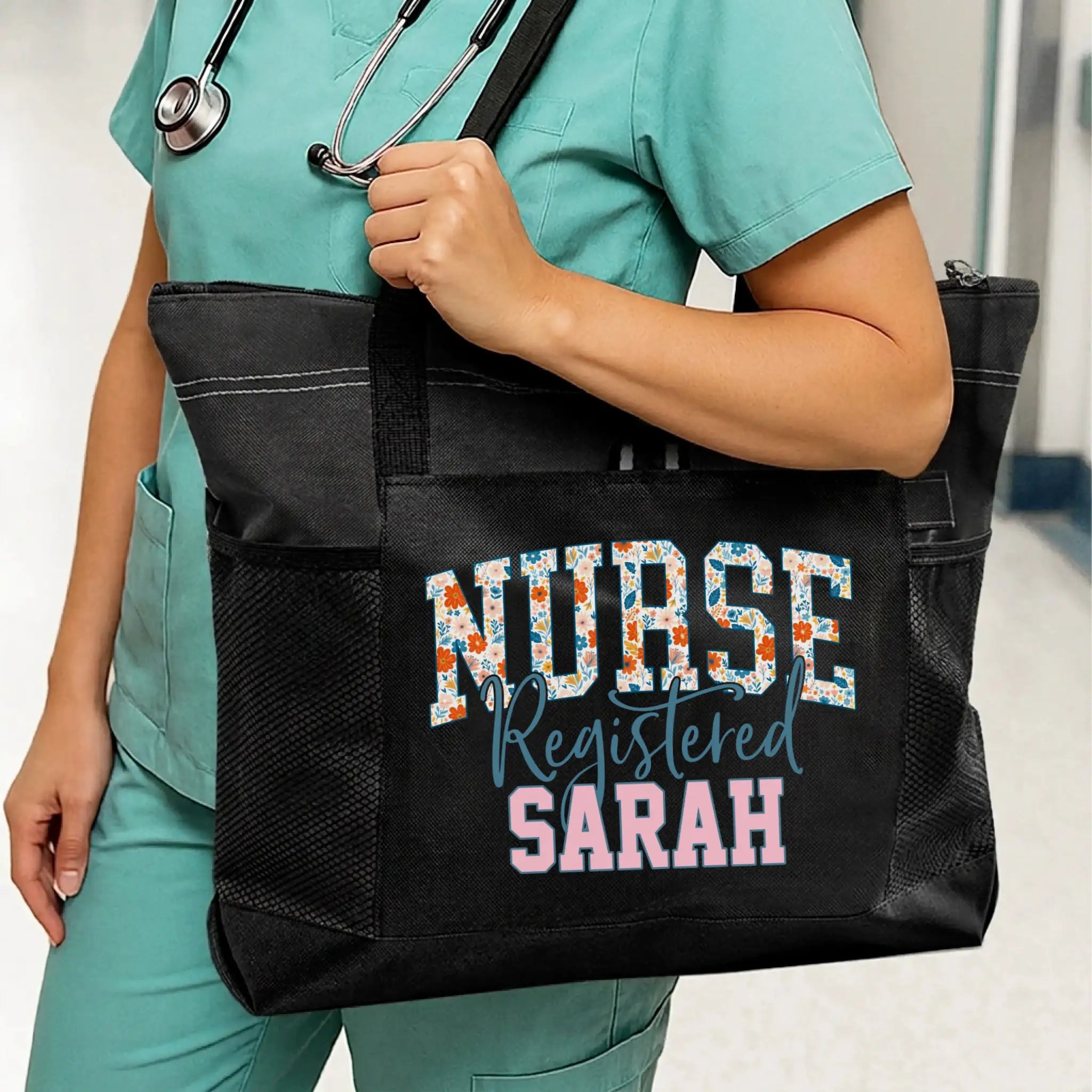 Nursehype Floral RN Personalized Tote Bag