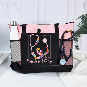Nursehype Floral Stethoscope Registered Nurse Custom Tote Bag