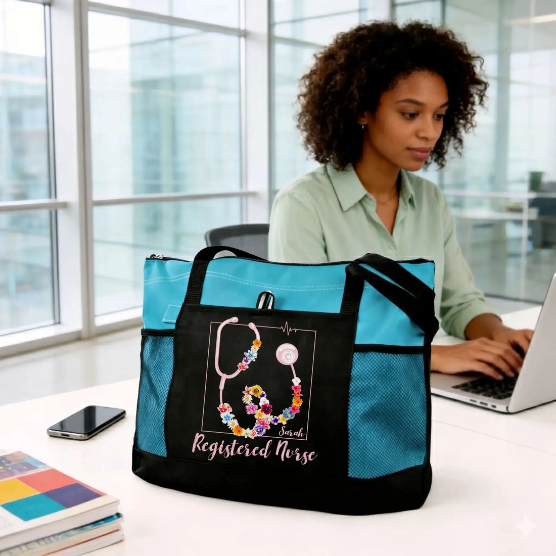 Nursehype Floral Stethoscope Registered Nurse Custom Tote Bag