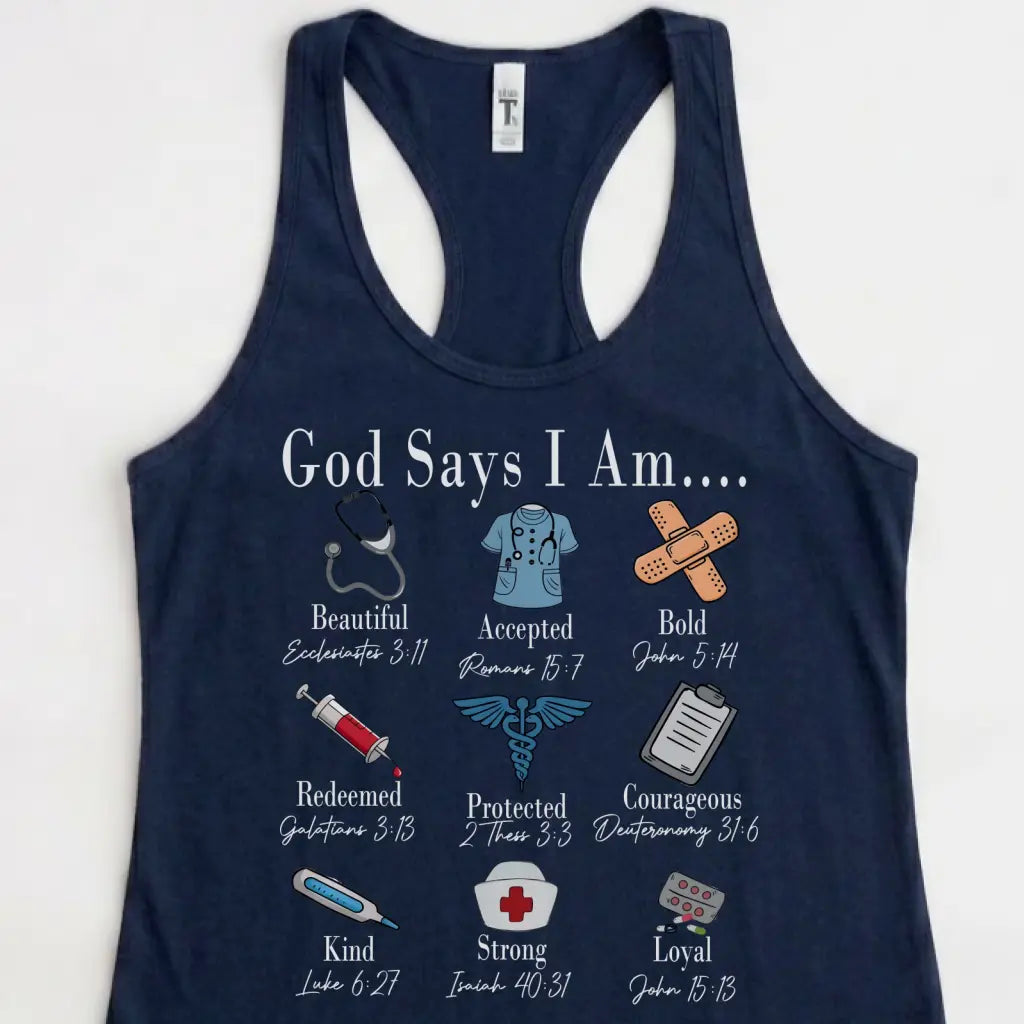 God Says I Am Nurse Bible Verse Nurse Racerback Tank Top