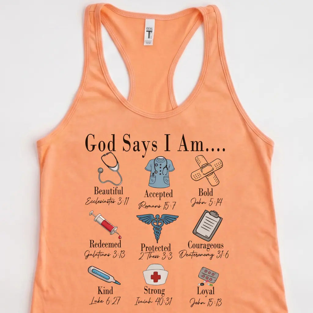 God Says I Am Nurse Bible Verse Nurse Racerback Tank Top