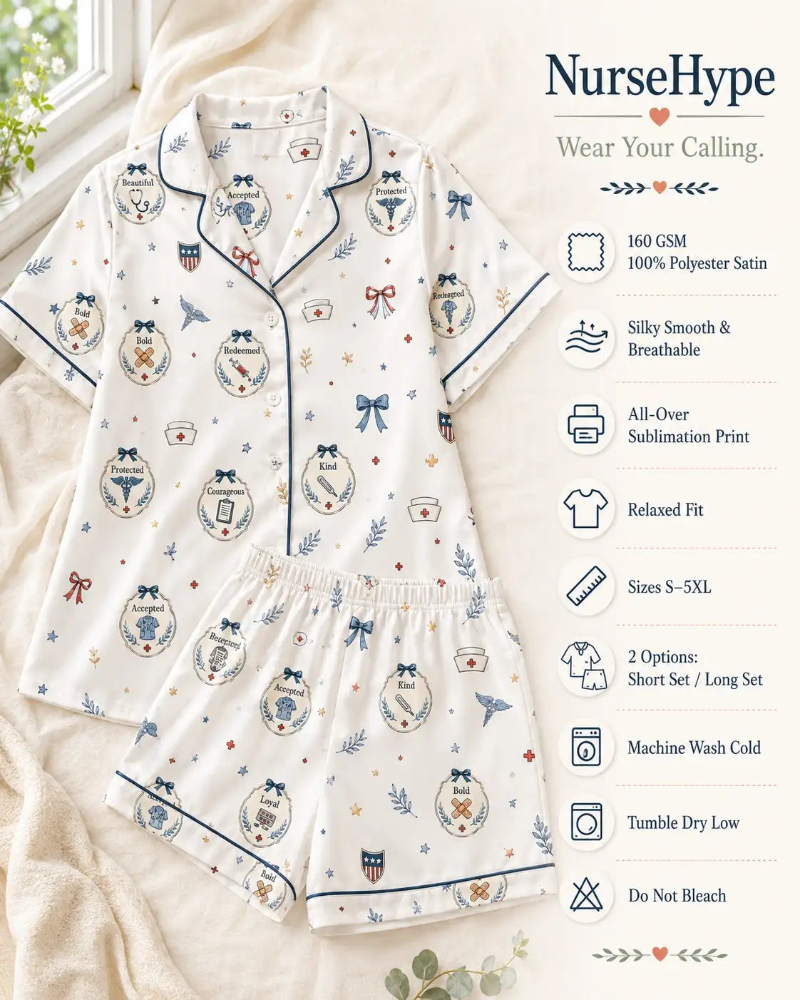 God Says I Am Nurse Coquette Cameo Satin Pajama Set