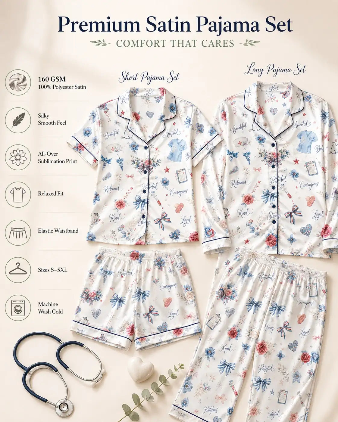 God Says I Am Nurse Floral Watercolor Satin Pajama Set