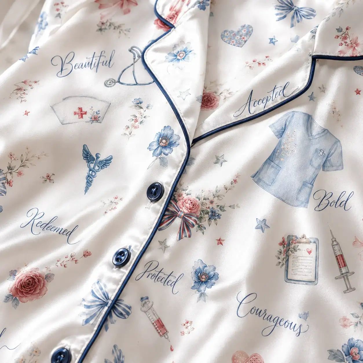 God Says I Am Nurse Floral Watercolor Satin Pajama Set