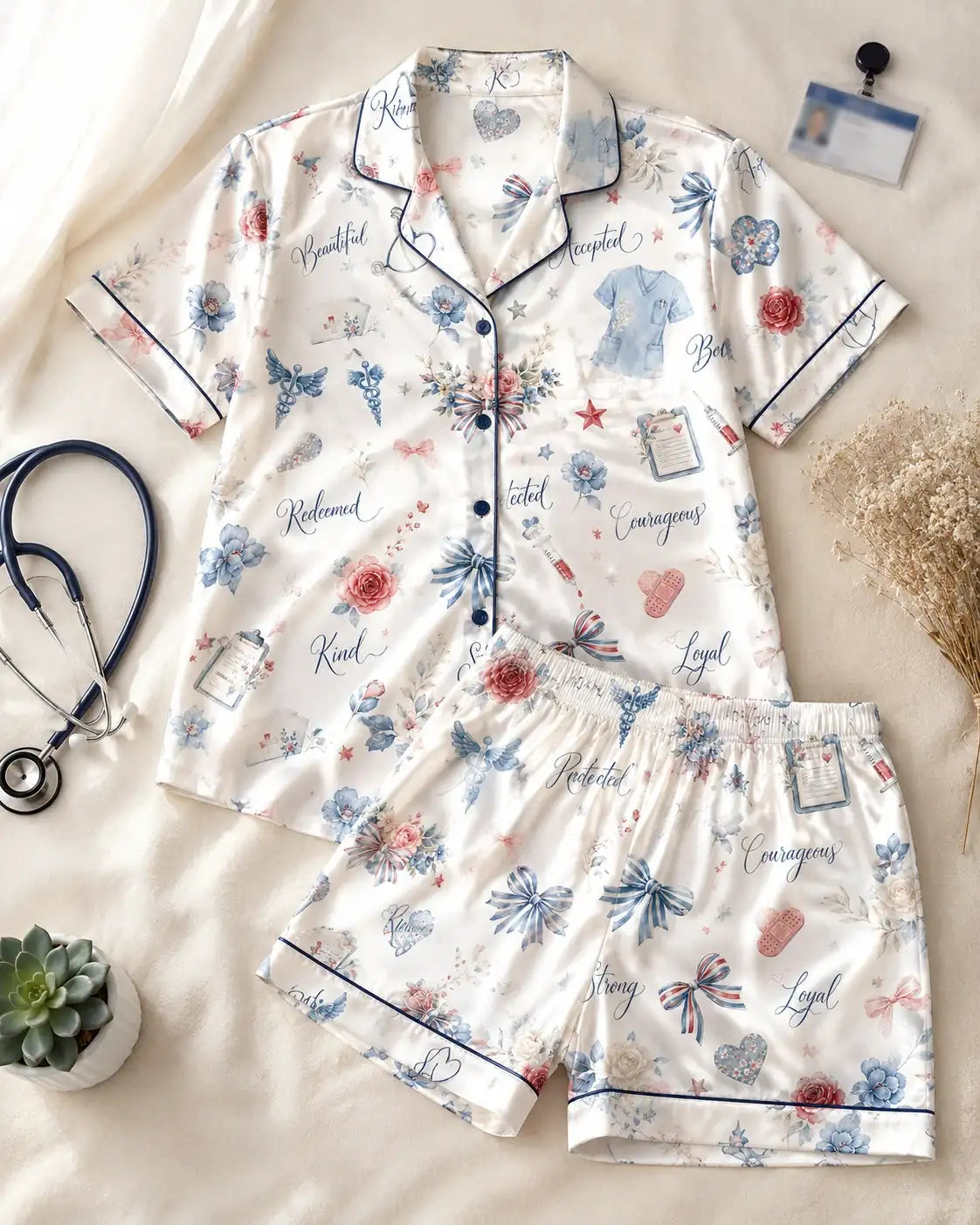 God Says I Am Nurse Floral Watercolor Satin Pajama Set