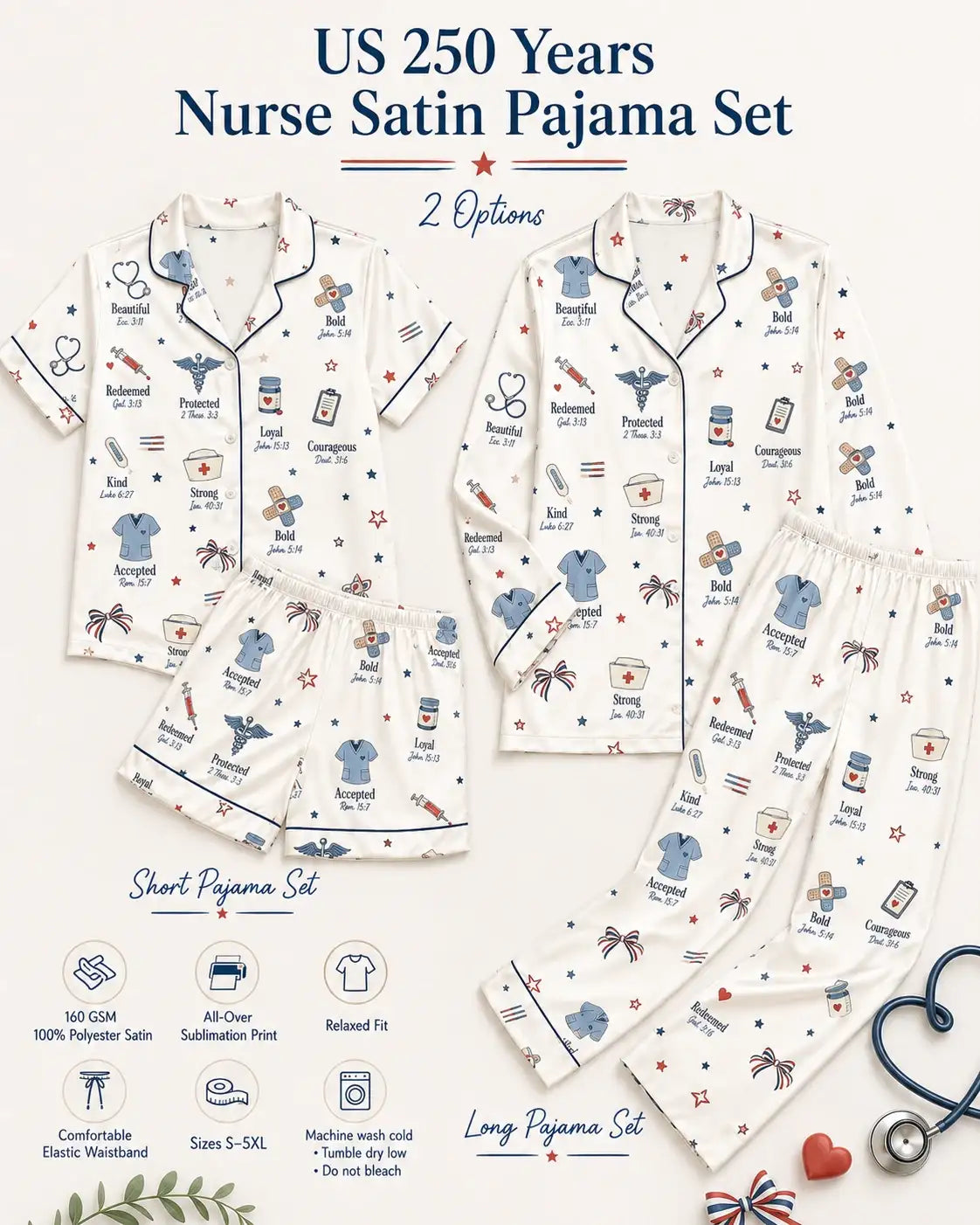 God Says I Am Nurse Patriotic Satin Pajama Set