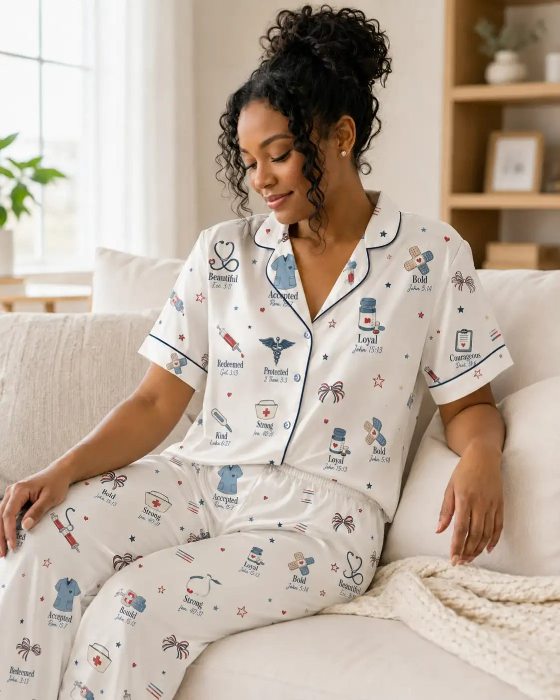God Says I Am Nurse Patriotic Satin Pajama Set