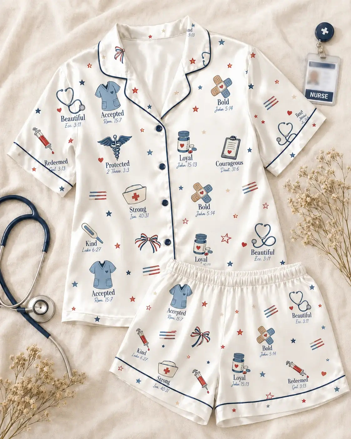 God Says I Am Nurse Patriotic Satin Pajama Set