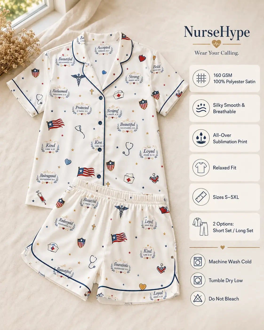 God Says I Am Nurse Vintage Americana Satin Pajama Set