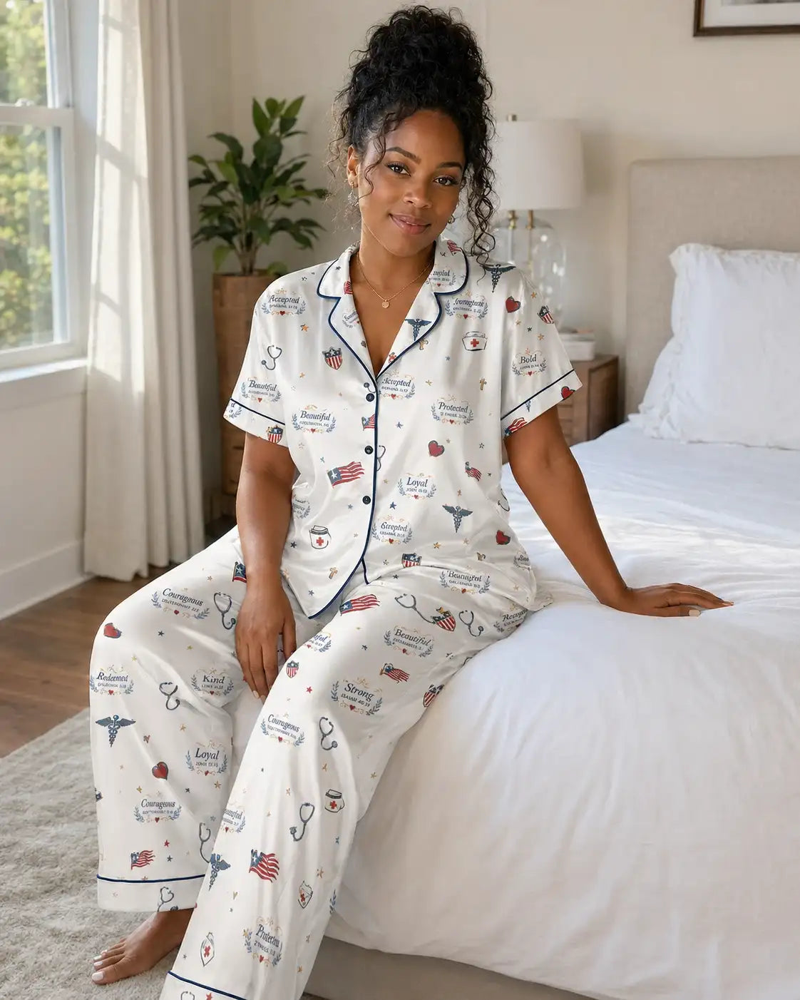 God Says I Am Nurse Vintage Americana Satin Pajama Set